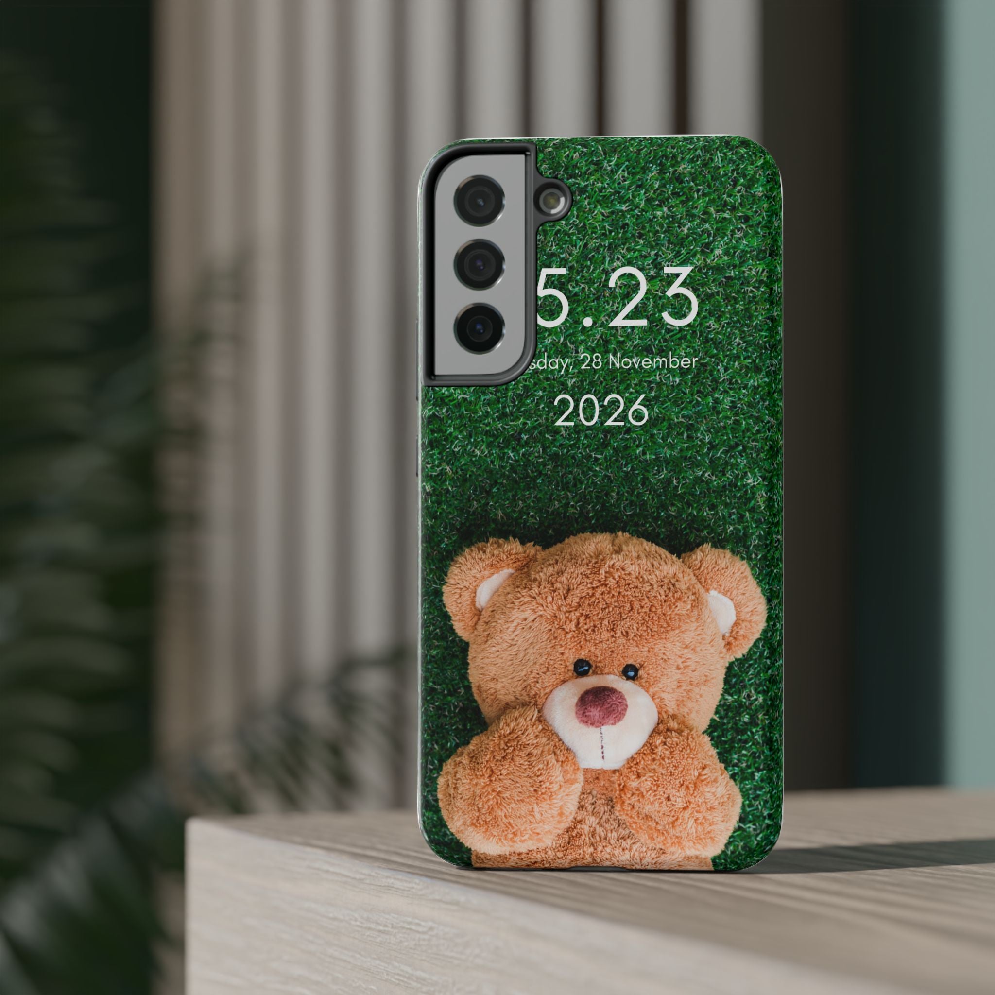 Teddy Bear Grass Phone Case — Cute Plush Toy Design Impact-Resistant Case