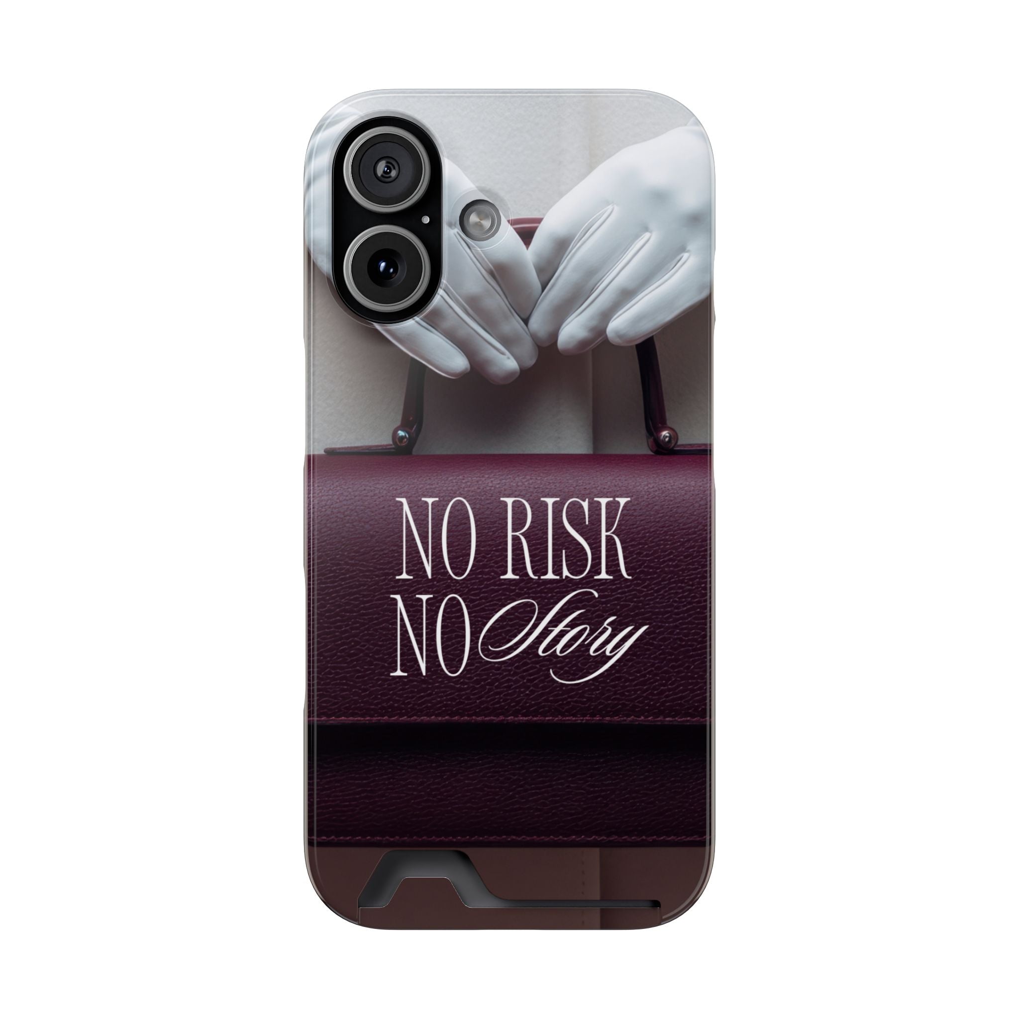 Phone Case with Card Holder — "No Risk No Story" Motivational Wallet Case