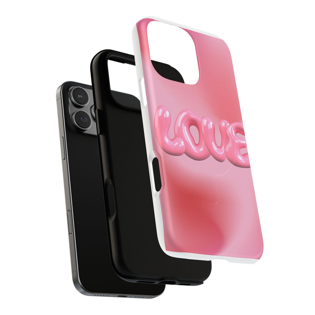 Phone Case — Pink "LOVE" 3D Bubble Tough Magnetic Protective Case