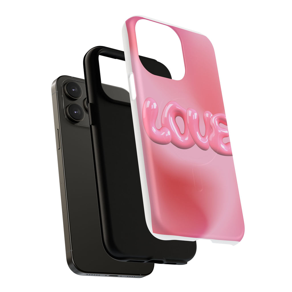 Phone Case — Pink "LOVE" 3D Bubble Tough Magnetic Protective Case