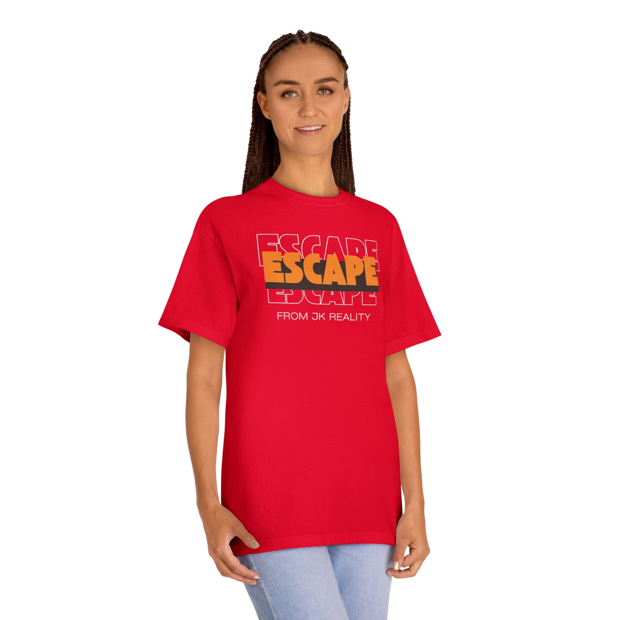 Escape Graphic Tee — Retro Orange Block Letter Unisex Shirt