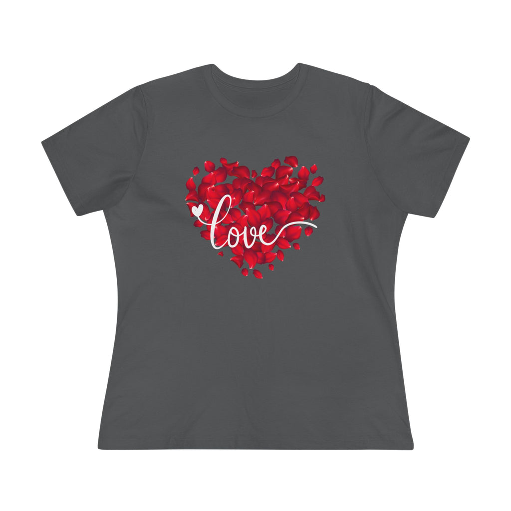 Women's Tee — Red Petal Heart 'Love' Graphic Valentine's Shirt