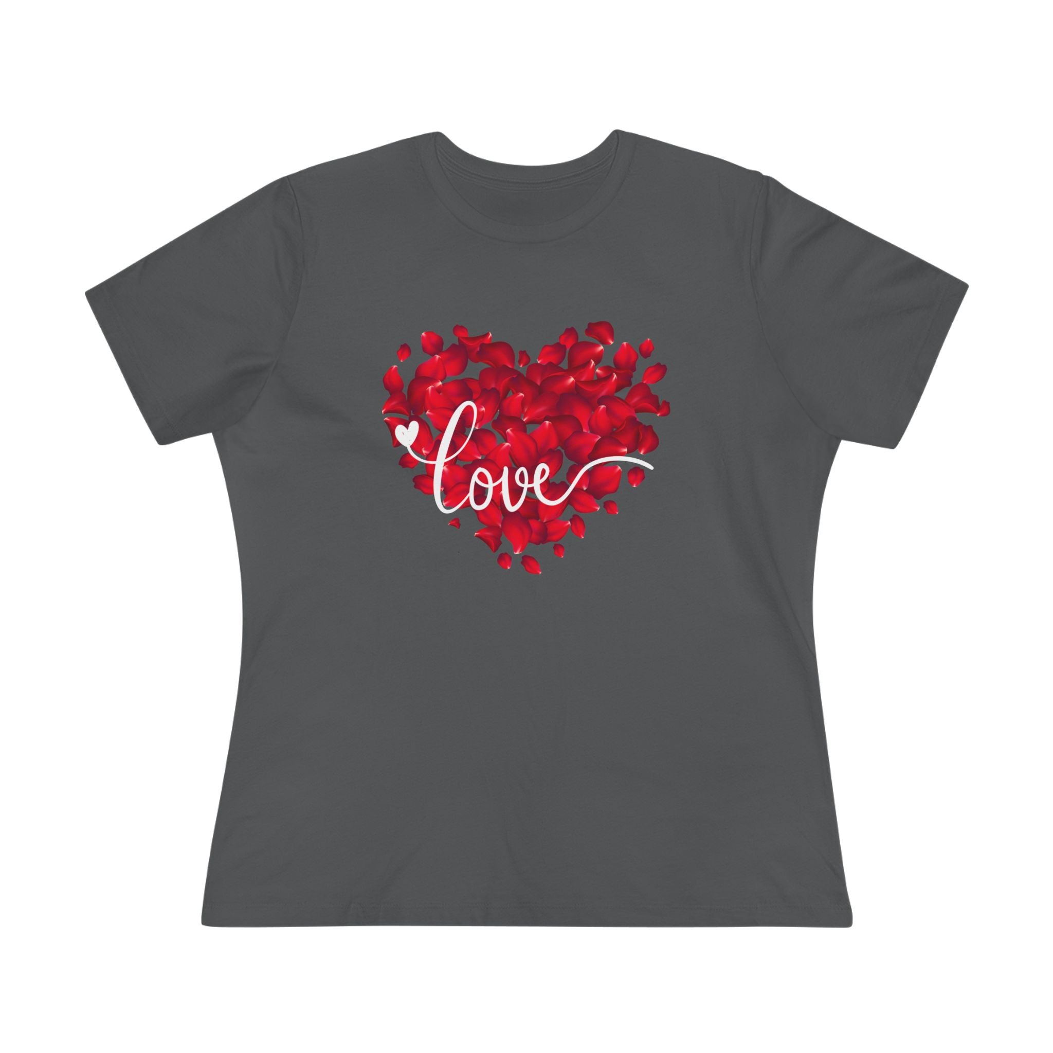 Women's Tee — Red Petal Heart 'Love' Graphic Valentine's Shirt