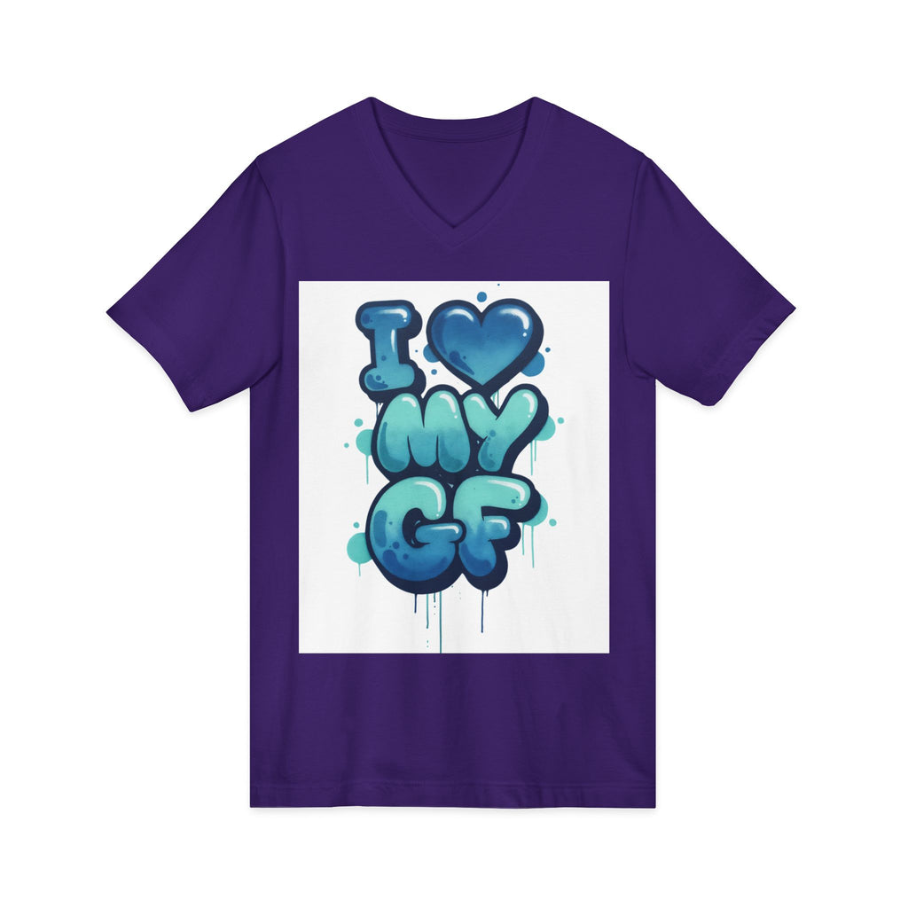 Unisex I Love My GF V-Neck T-Shirt — Cute Graffiti Couple Tee