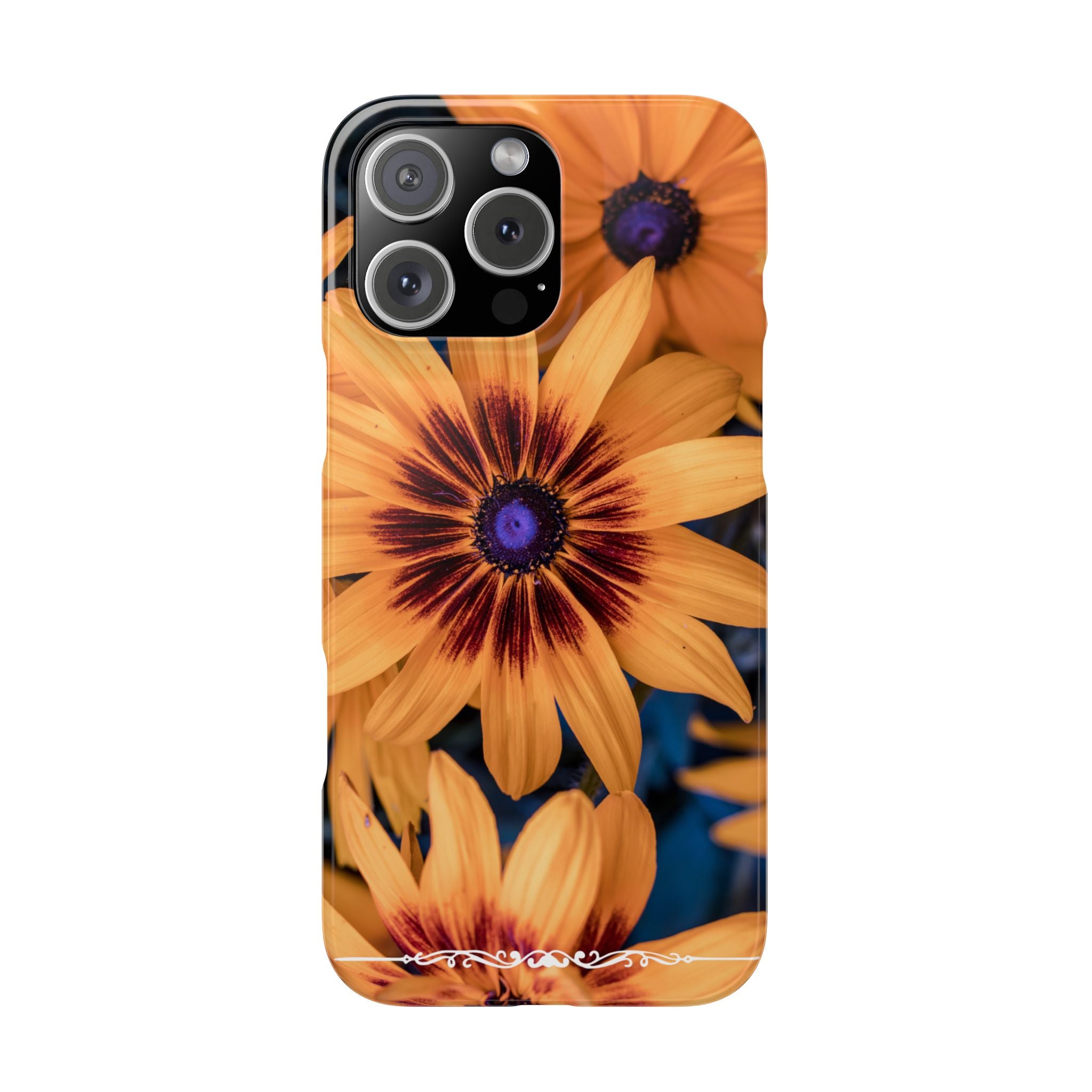 Floral Sunflower Slim Phone Case — Orange Black Daisy Design