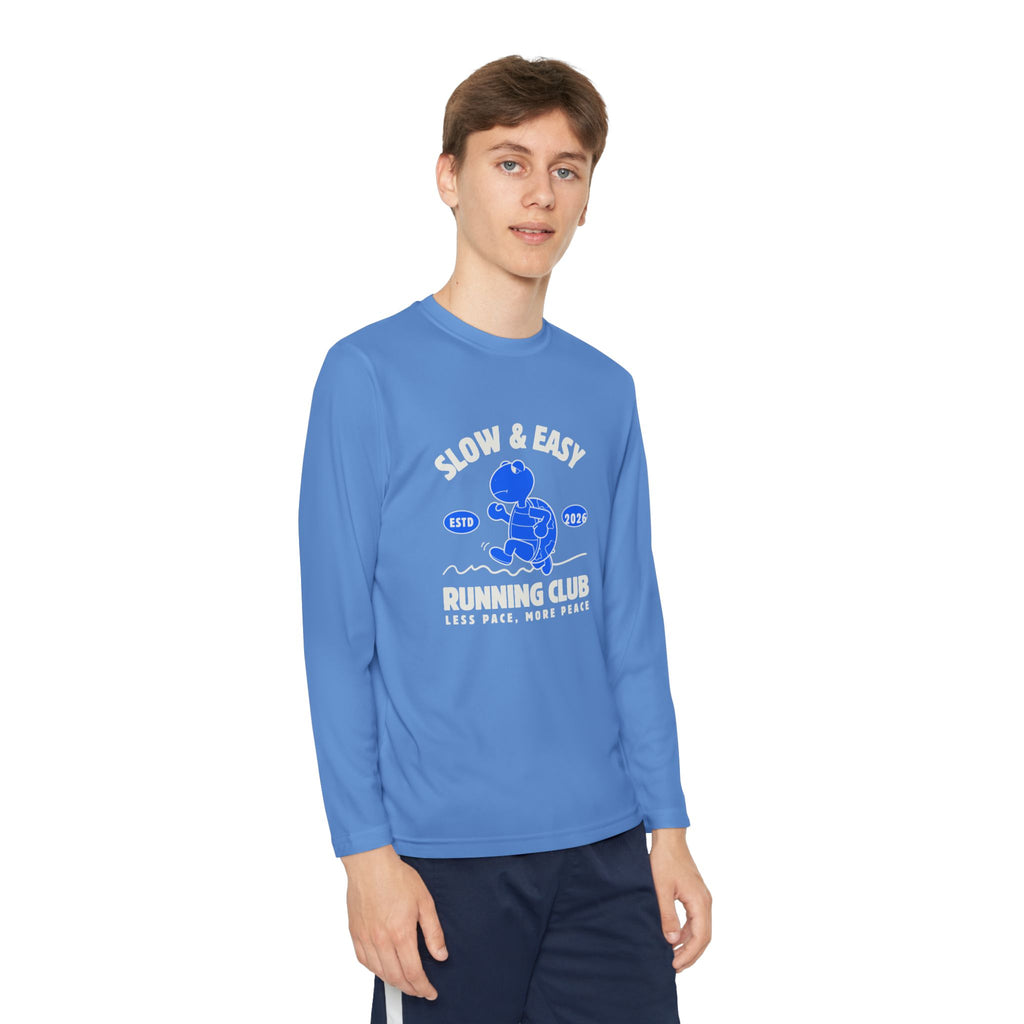 Youth Long Sleeve Tee — "Slow & Easy" Blue Turtle Surf Club Graphic