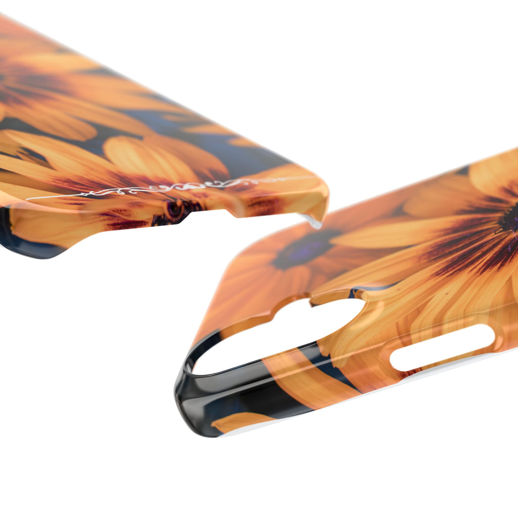 Floral Sunflower Slim Phone Case — Orange Black Daisy Design