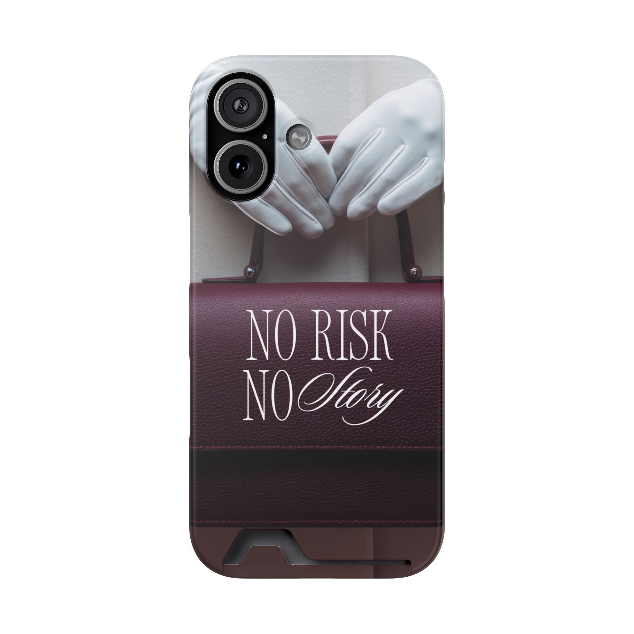 Phone Case with Card Holder — "No Risk No Story" Motivational Wallet Case