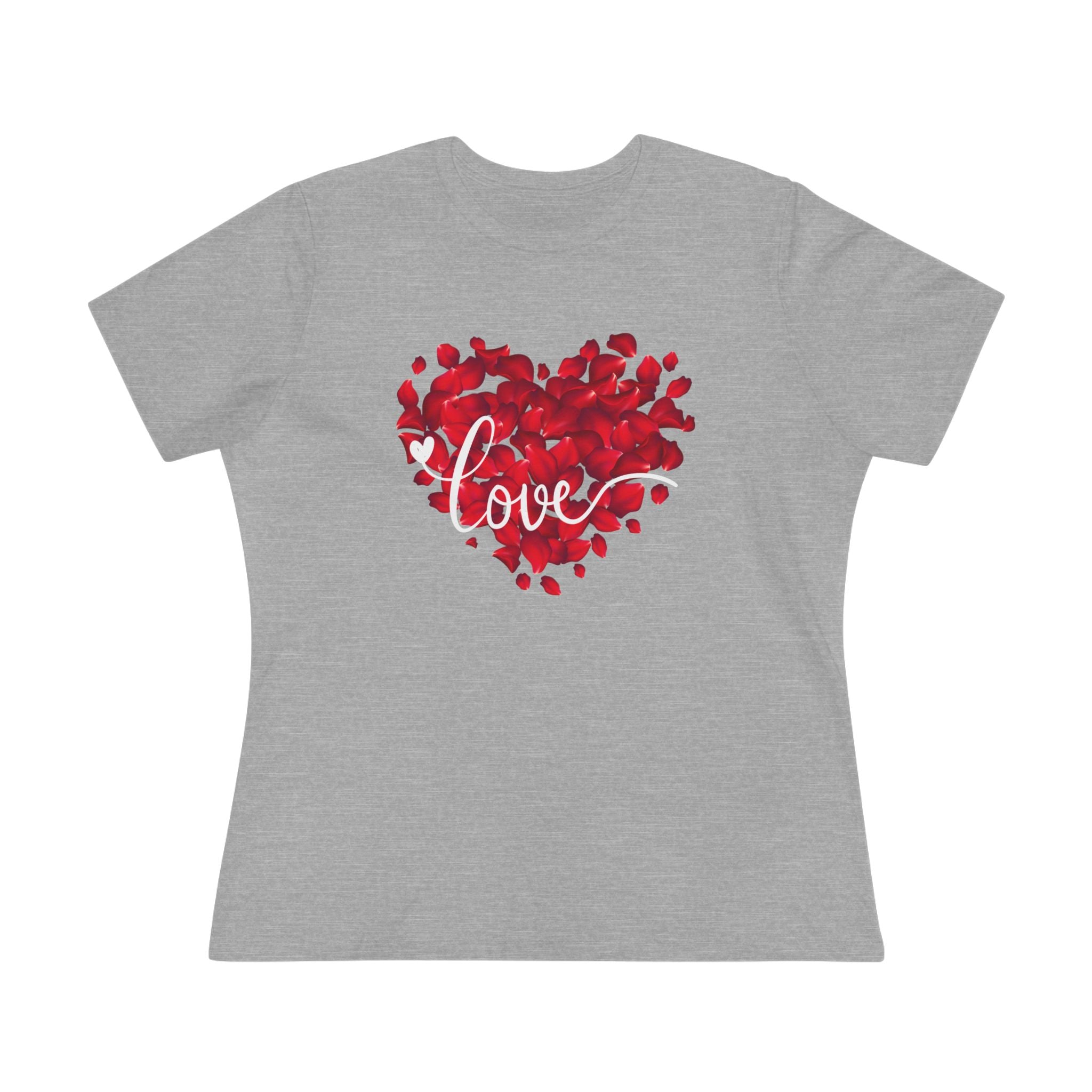 Women's Tee — Red Petal Heart 'Love' Graphic Valentine's Shirt