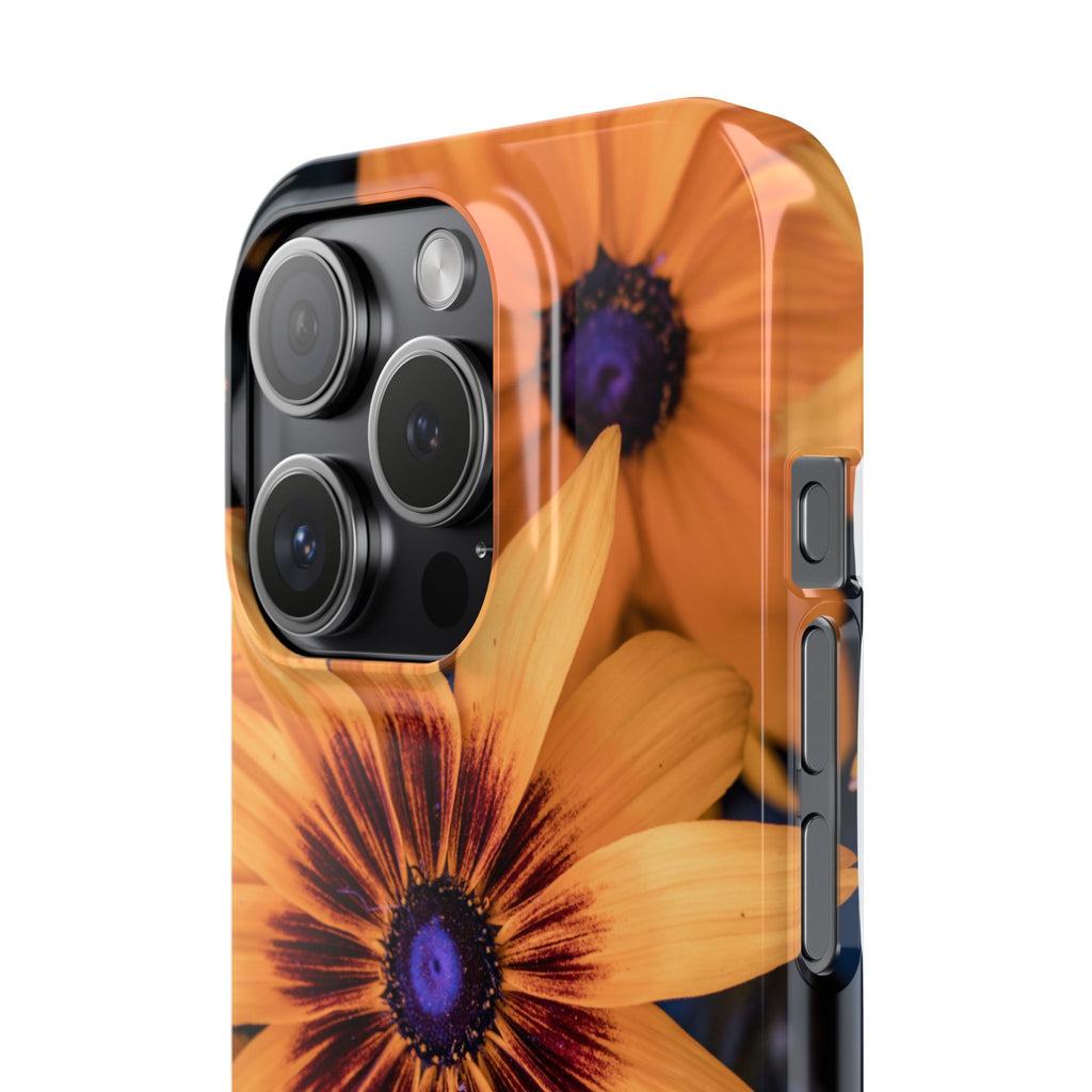 Floral Sunflower Slim Phone Case — Orange Black Daisy Design