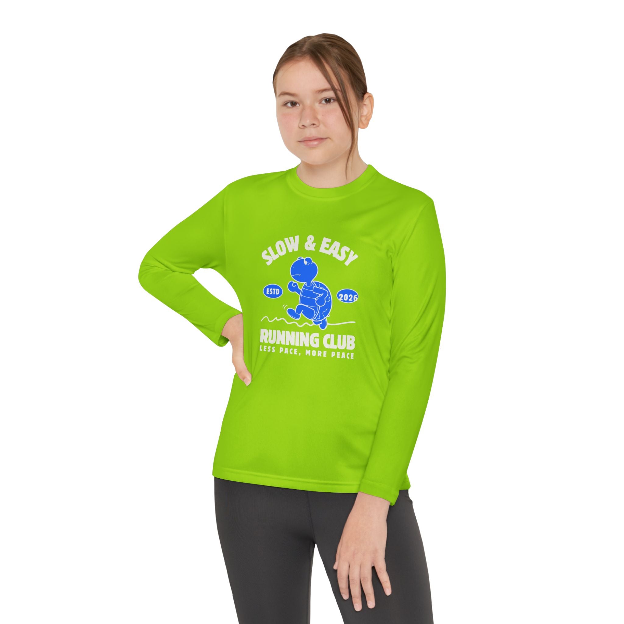 Youth Long Sleeve Tee — "Slow & Easy" Blue Turtle Surf Club Graphic