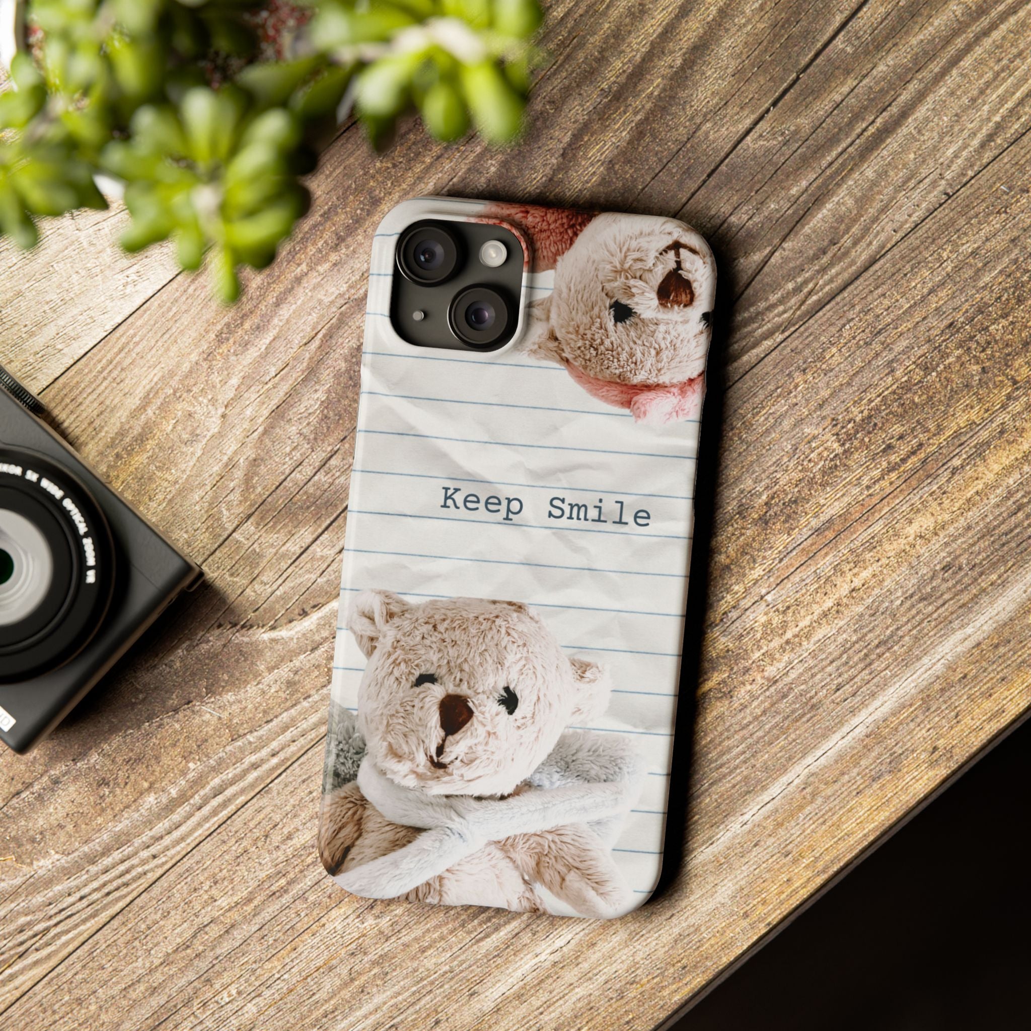 Slim Phone Case — ‘Keep Smile’ Teddy Bear Cute Protective Cover