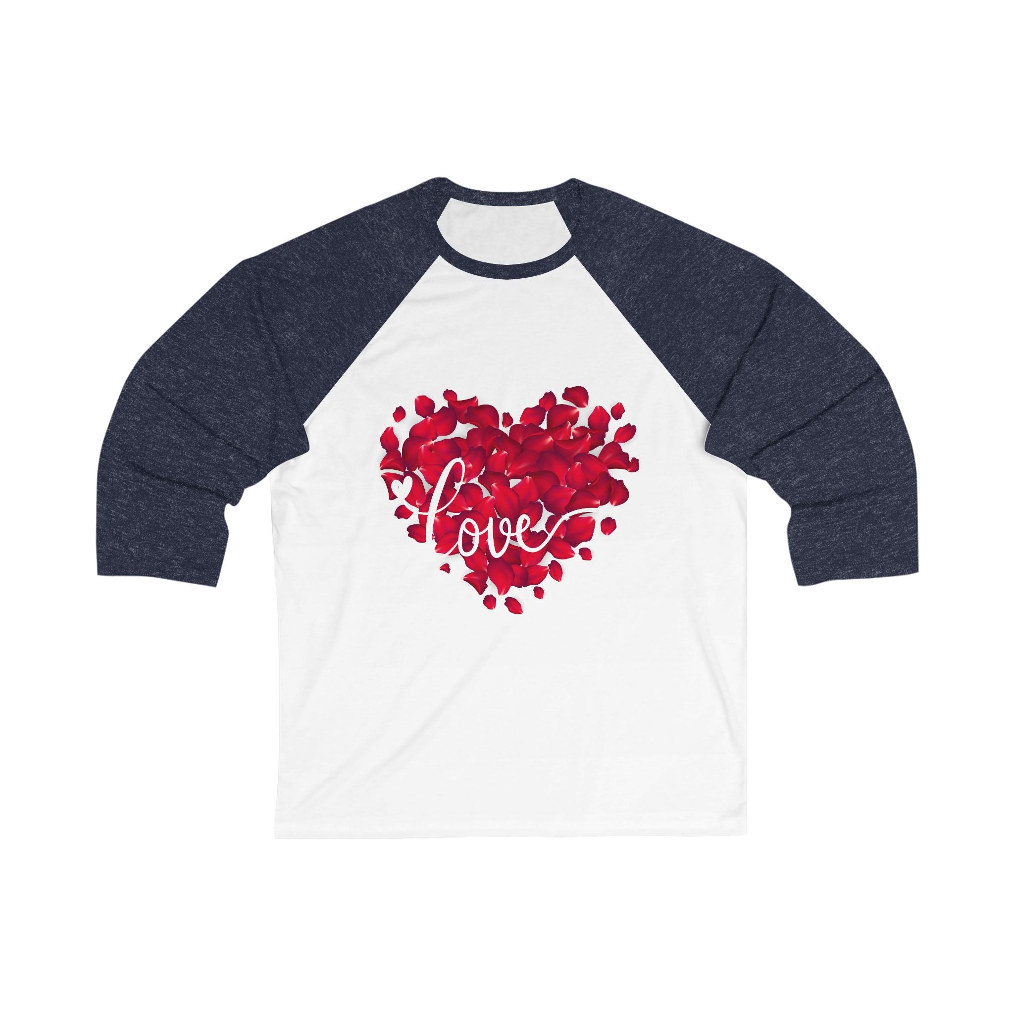 Unisex Baseball Tee — Red Heart Petal "Love" Graphic (Valentine’s Day, Romantic Gift)