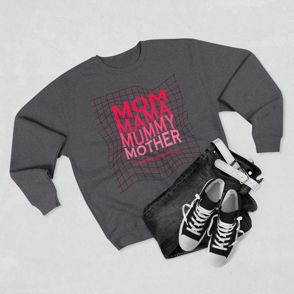 Unisex Mom • Mama • Mummy • Mother Grid Crewneck Sweatshirt — Retro Pink Typography