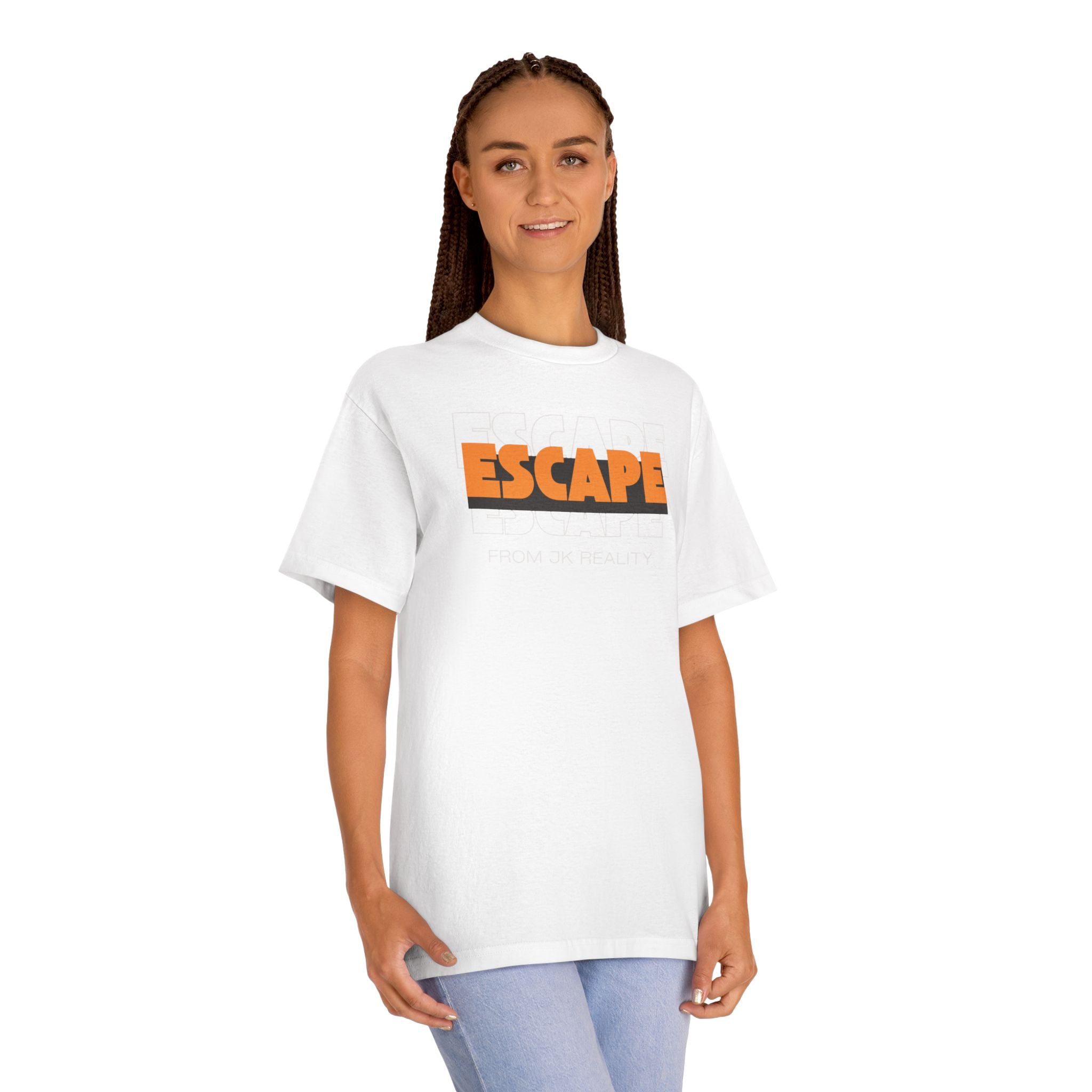 Escape Graphic Tee — Retro Orange Block Letter Unisex Shirt