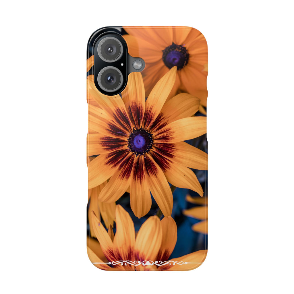 Floral Sunflower Slim Phone Case — Orange Black Daisy Design