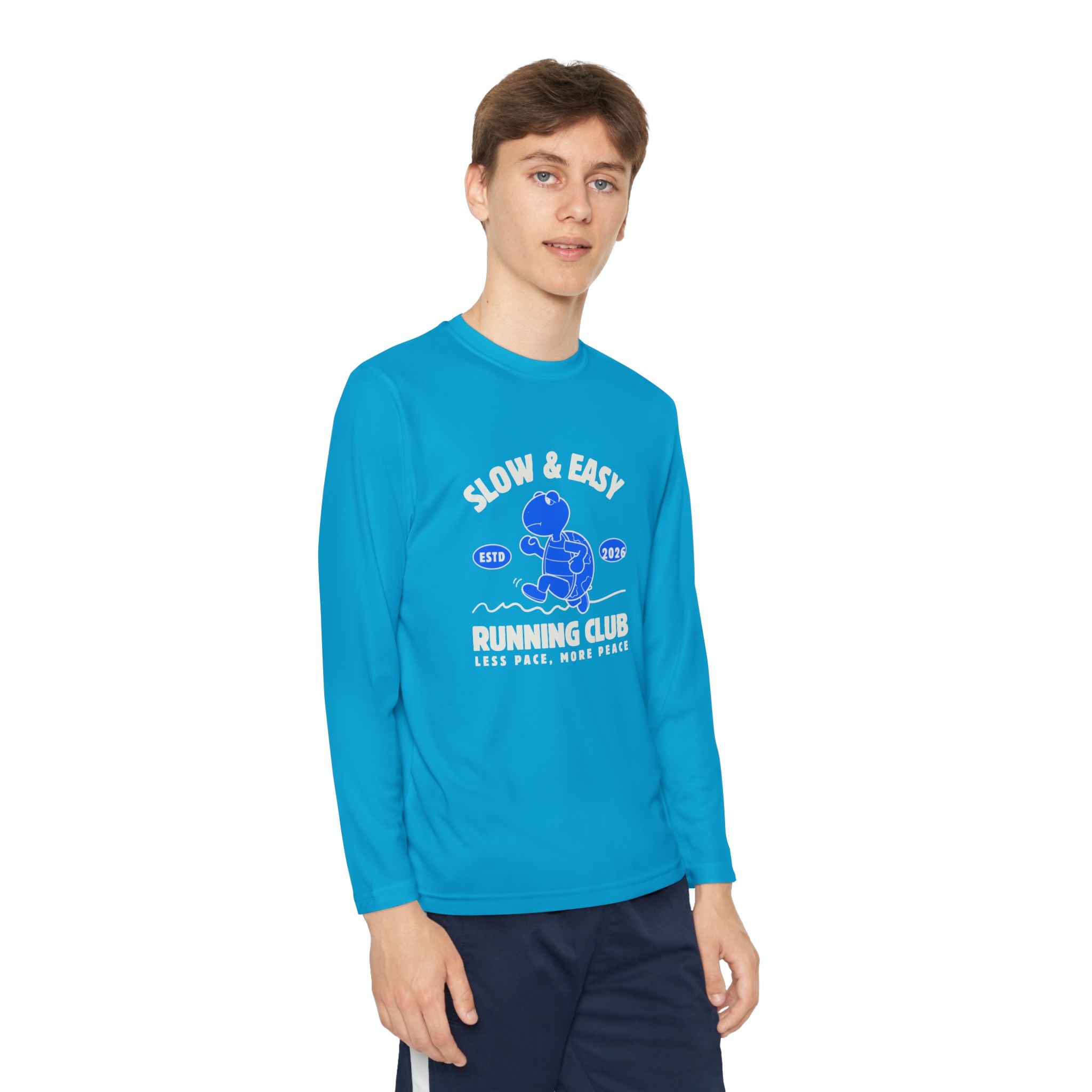 Youth Long Sleeve Tee — "Slow & Easy" Blue Turtle Surf Club Graphic