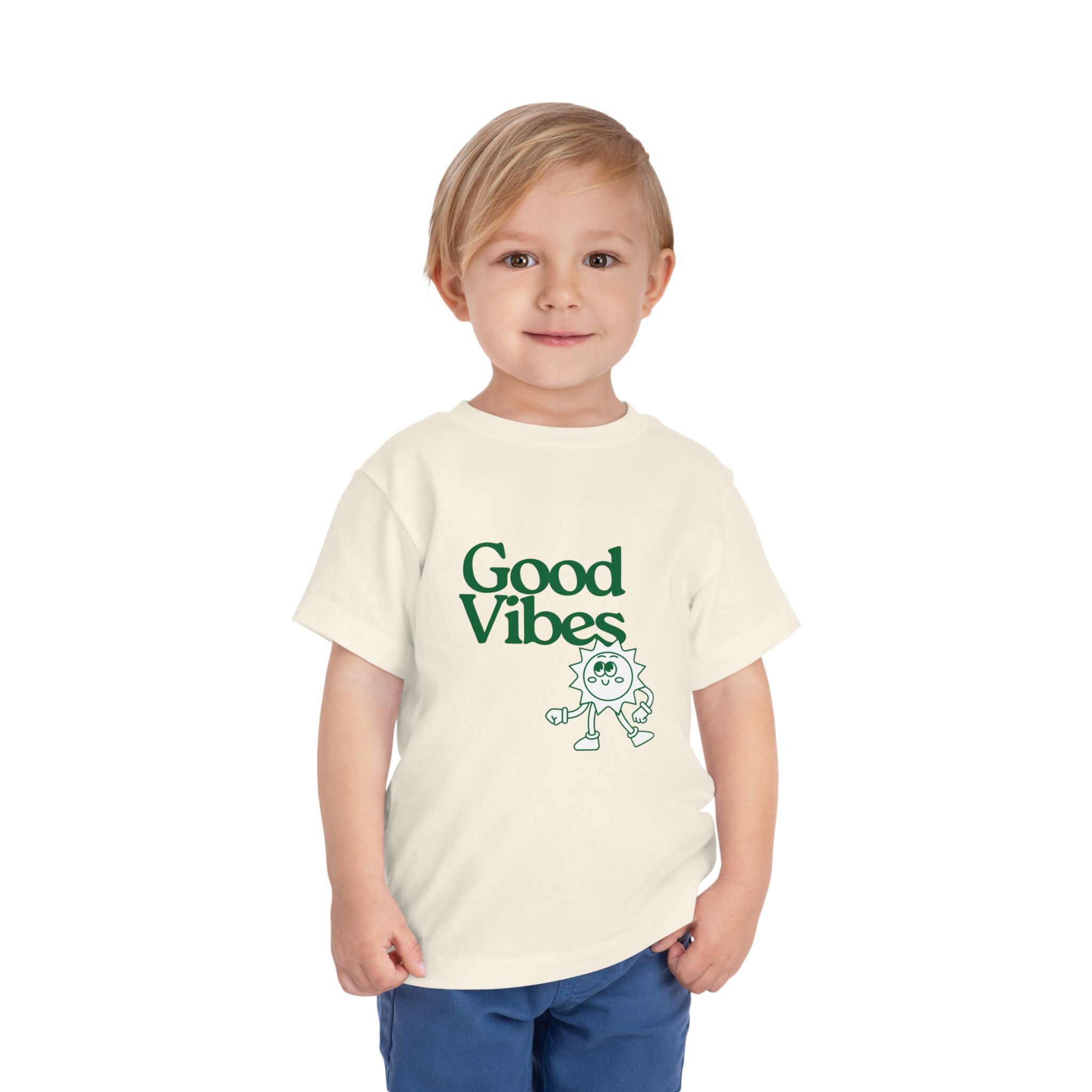 Good Vibes Toddler Tee — Cute Retro Sun Graphic Kids T‑Shirt