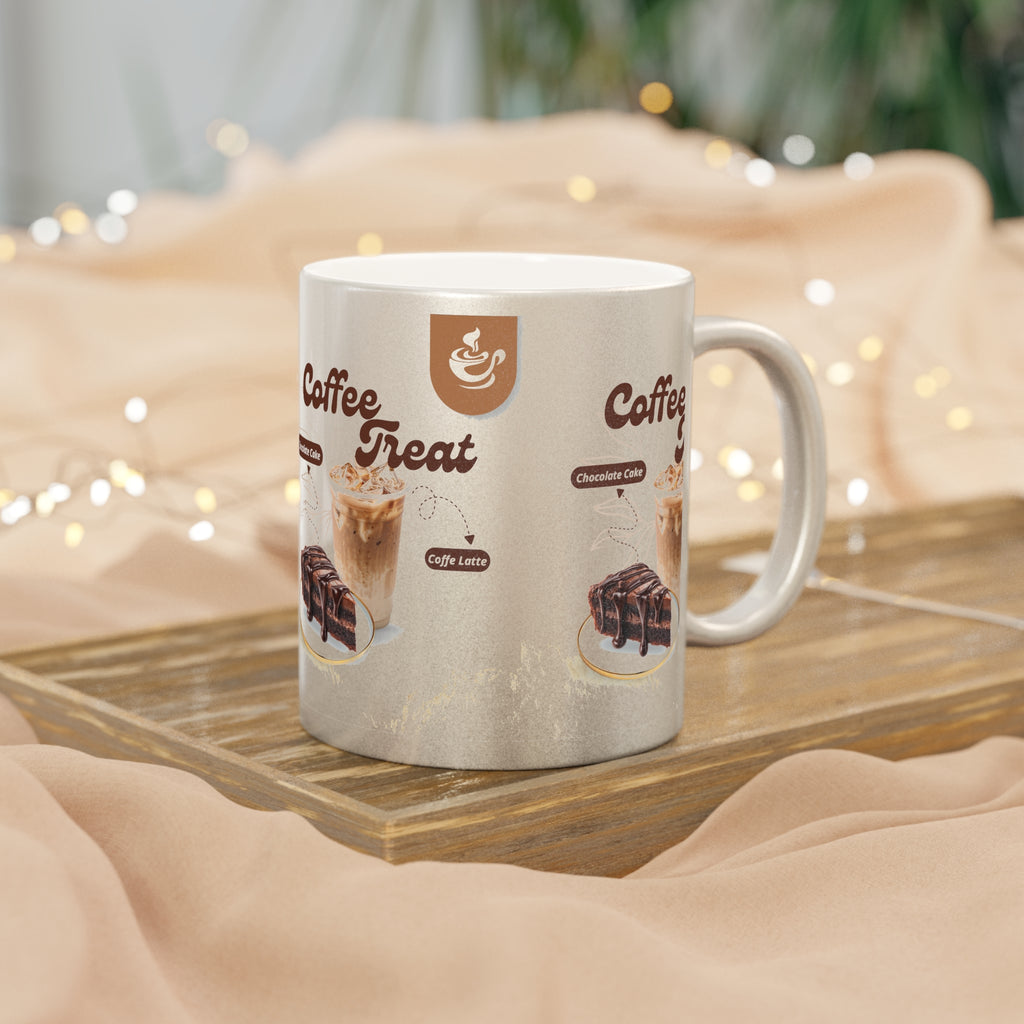 Coffee Treat Metallic Mug — Chocolate Cake & Iced Latte Stainless Finish