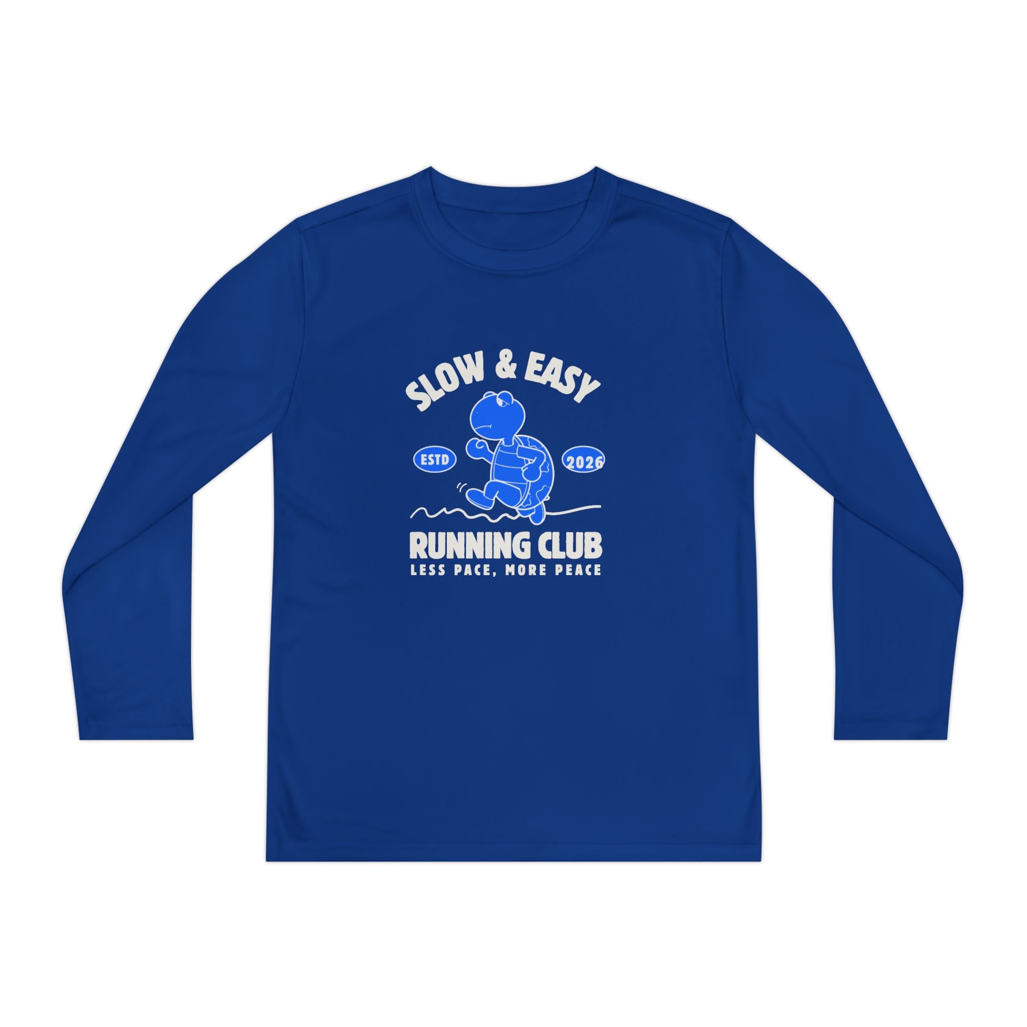 Youth Long Sleeve Tee — "Slow & Easy" Blue Turtle Surf Club Graphic