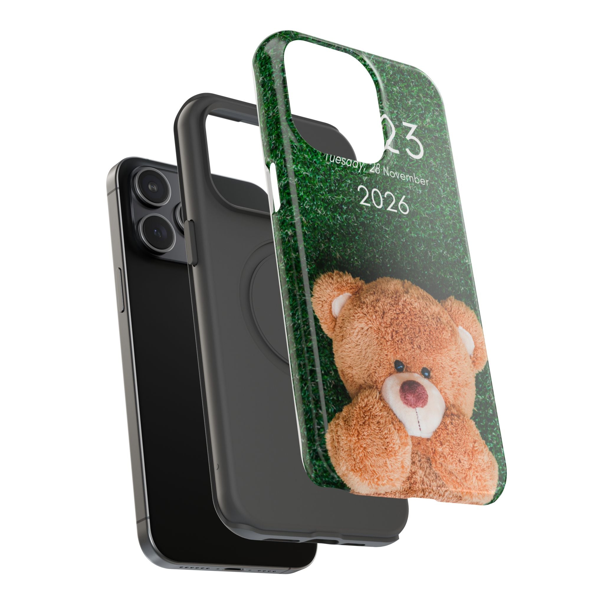 Teddy Bear Grass Phone Case — Cute Plush Toy Design Impact-Resistant Case