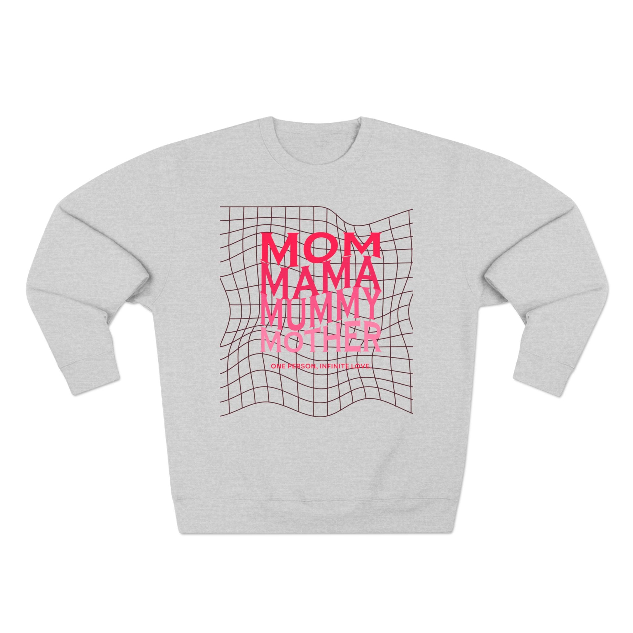 Unisex Mom • Mama • Mummy • Mother Grid Crewneck Sweatshirt — Retro Pink Typography