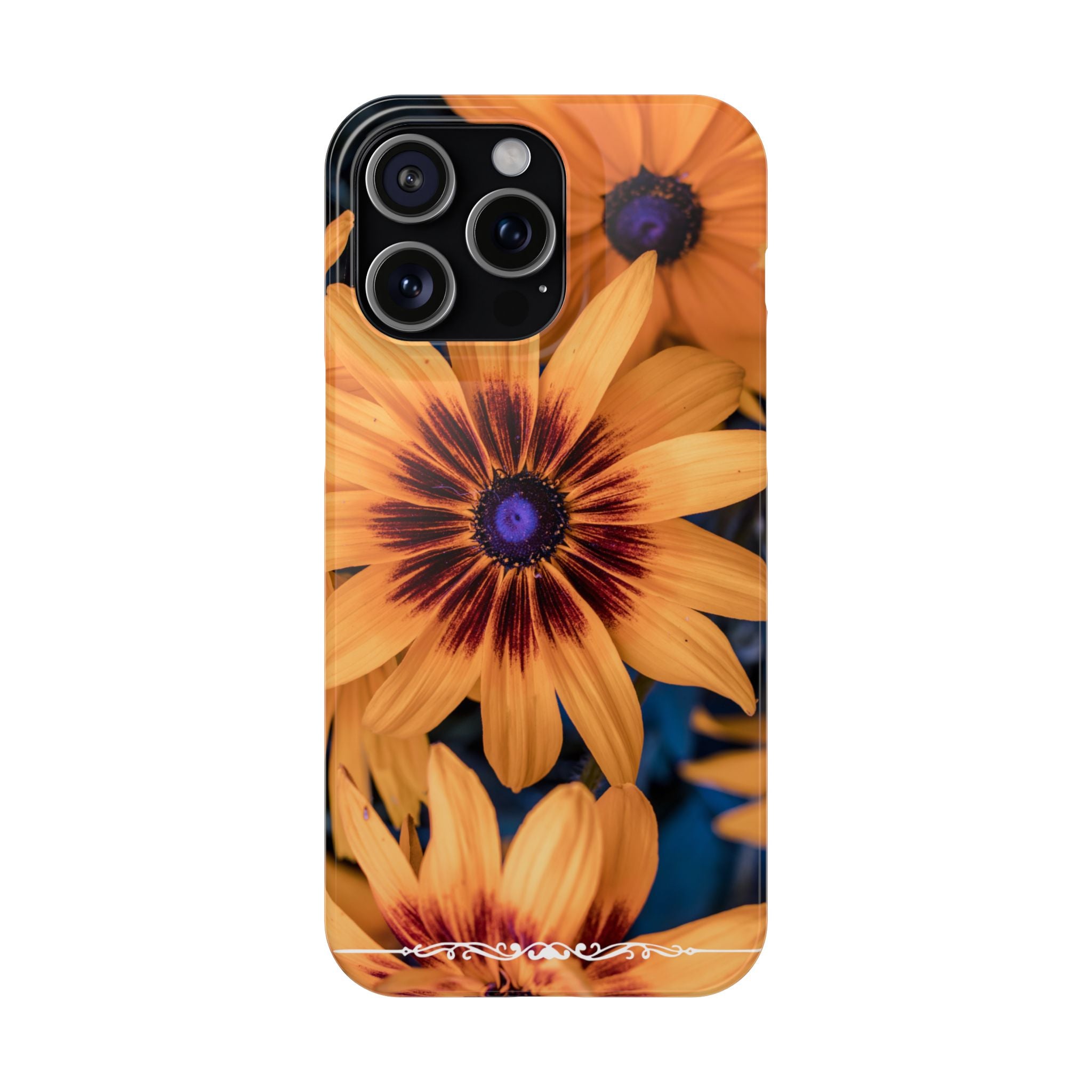 Floral Sunflower Slim Phone Case — Orange Black Daisy Design