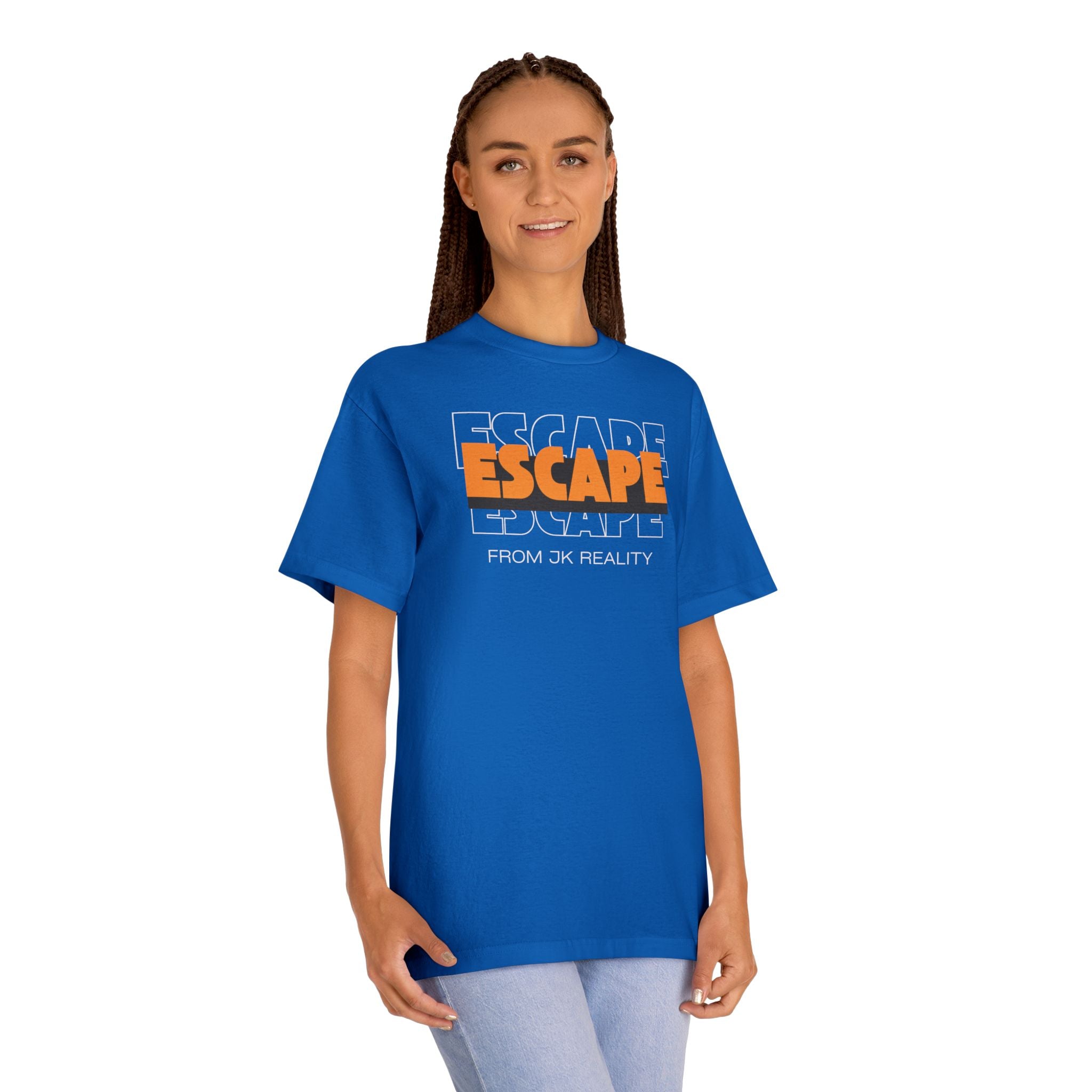 Escape Graphic Tee — Retro Orange Block Letter Unisex Shirt