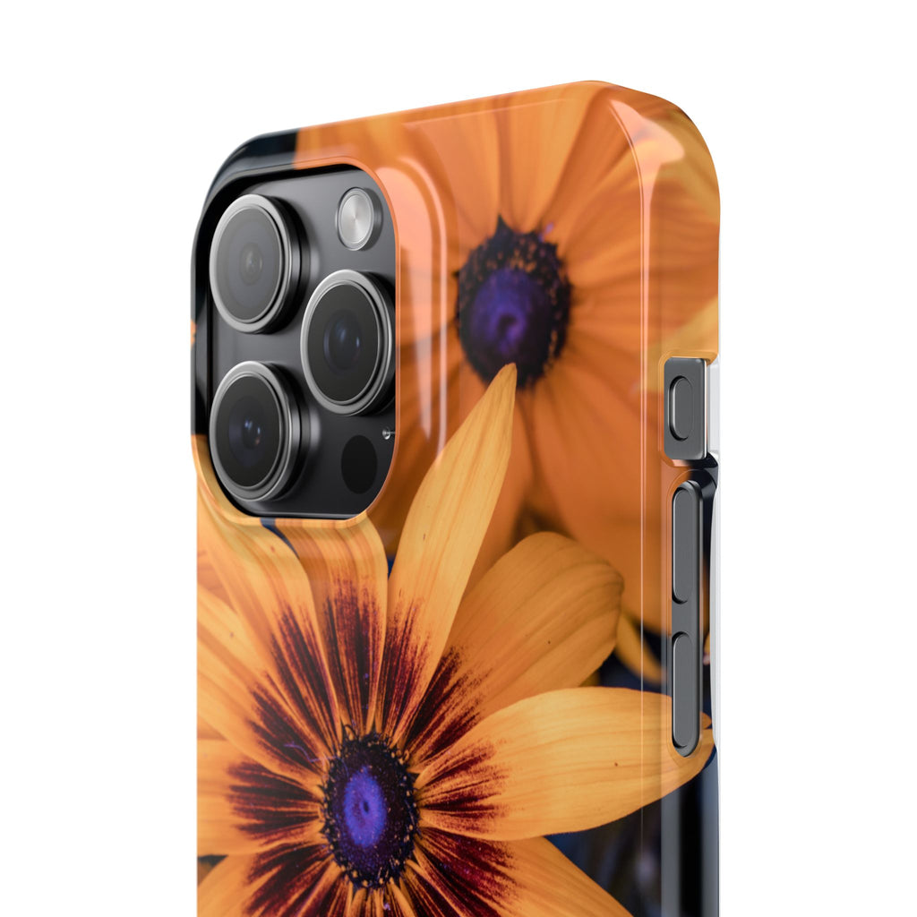 Floral Sunflower Slim Phone Case — Orange Black Daisy Design