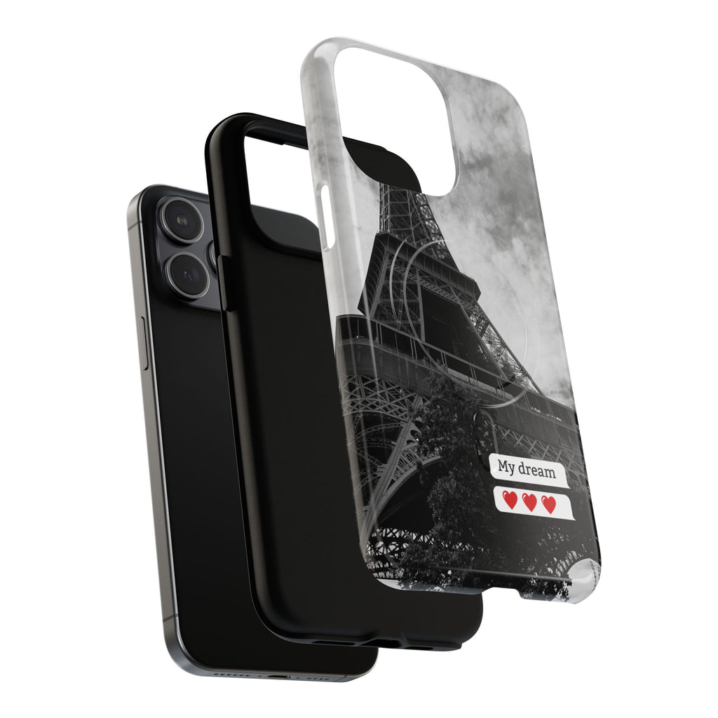 Eiffel Tower 'My Dream' Tough Magnetic Phone Case — Black & White Travel Protective Cover