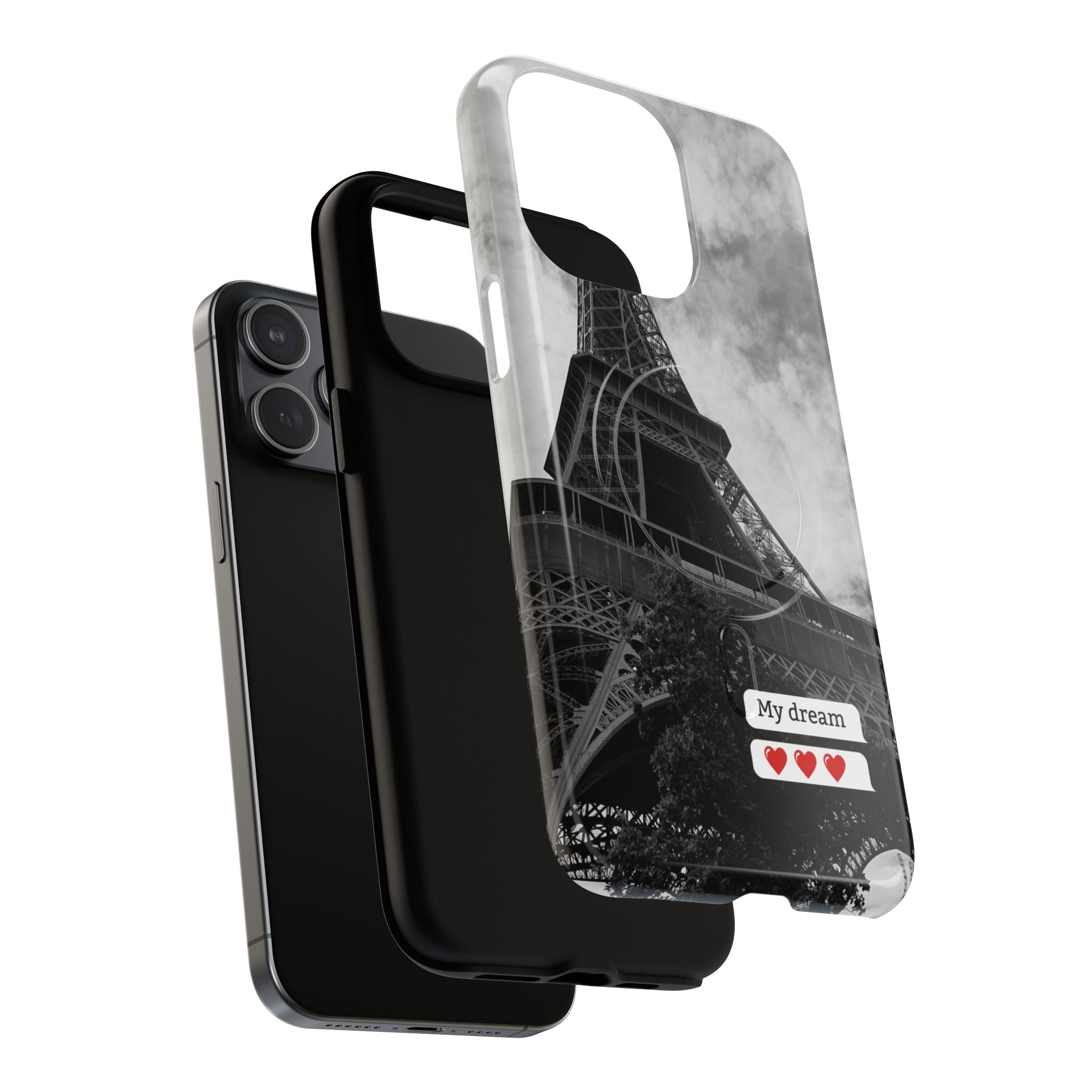 Eiffel Tower 'My Dream' Tough Magnetic Phone Case — Black & White Travel Protective Cover