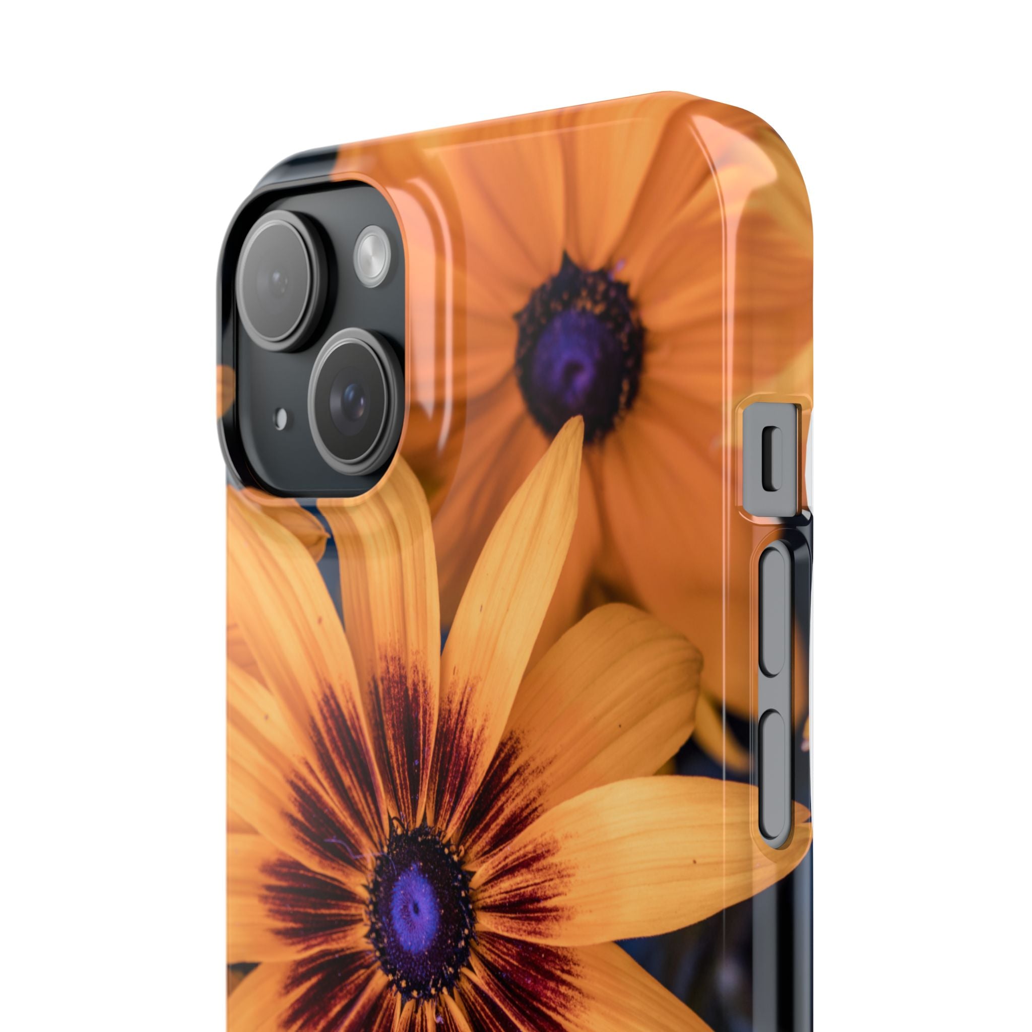 Floral Sunflower Slim Phone Case — Orange Black Daisy Design
