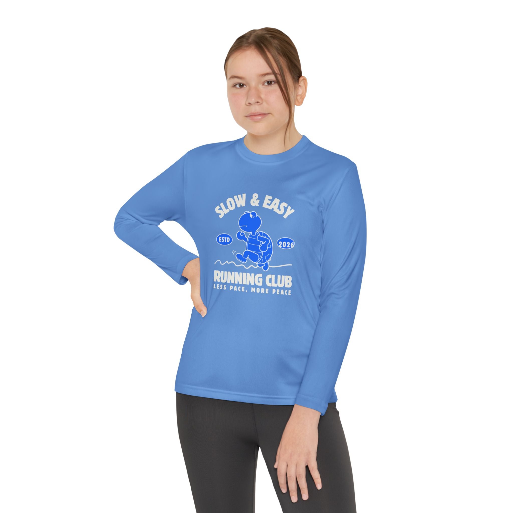 Youth Long Sleeve Tee — "Slow & Easy" Blue Turtle Surf Club Graphic