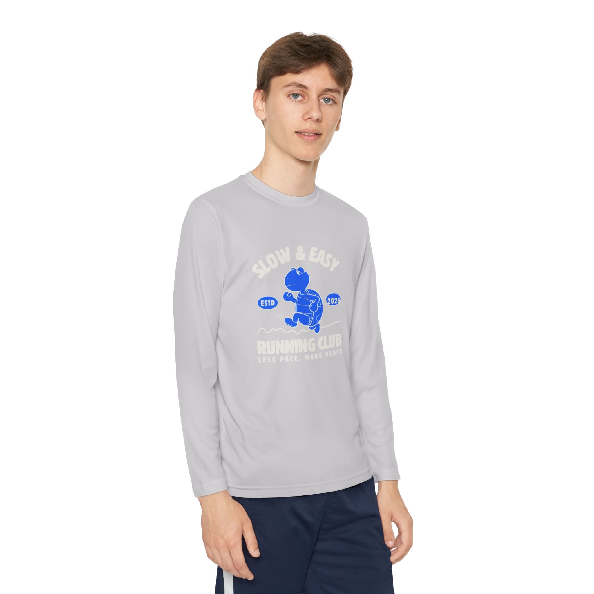 Youth Long Sleeve Tee — "Slow & Easy" Blue Turtle Surf Club Graphic