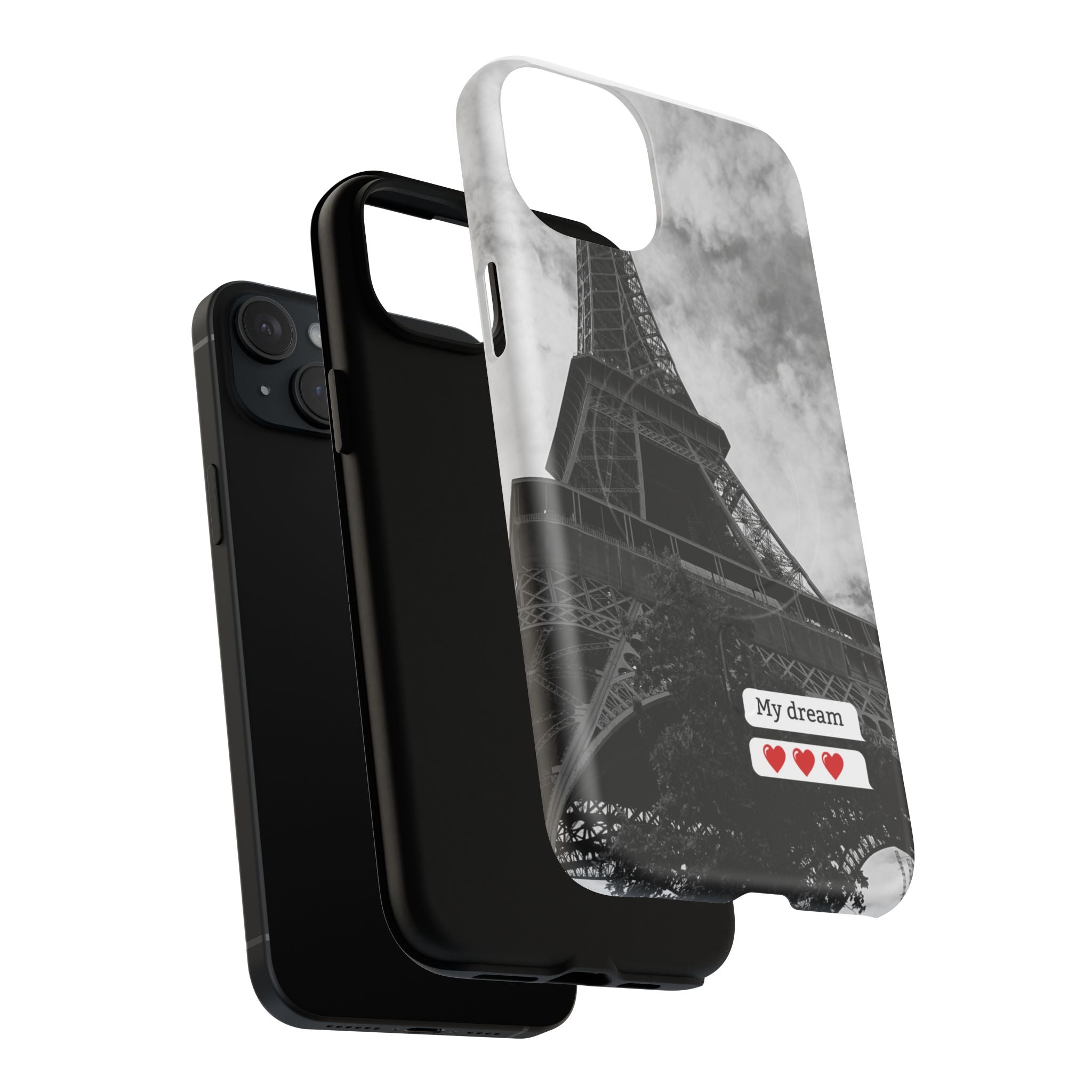 Eiffel Tower 'My Dream' Tough Magnetic Phone Case — Black & White Travel Protective Cover