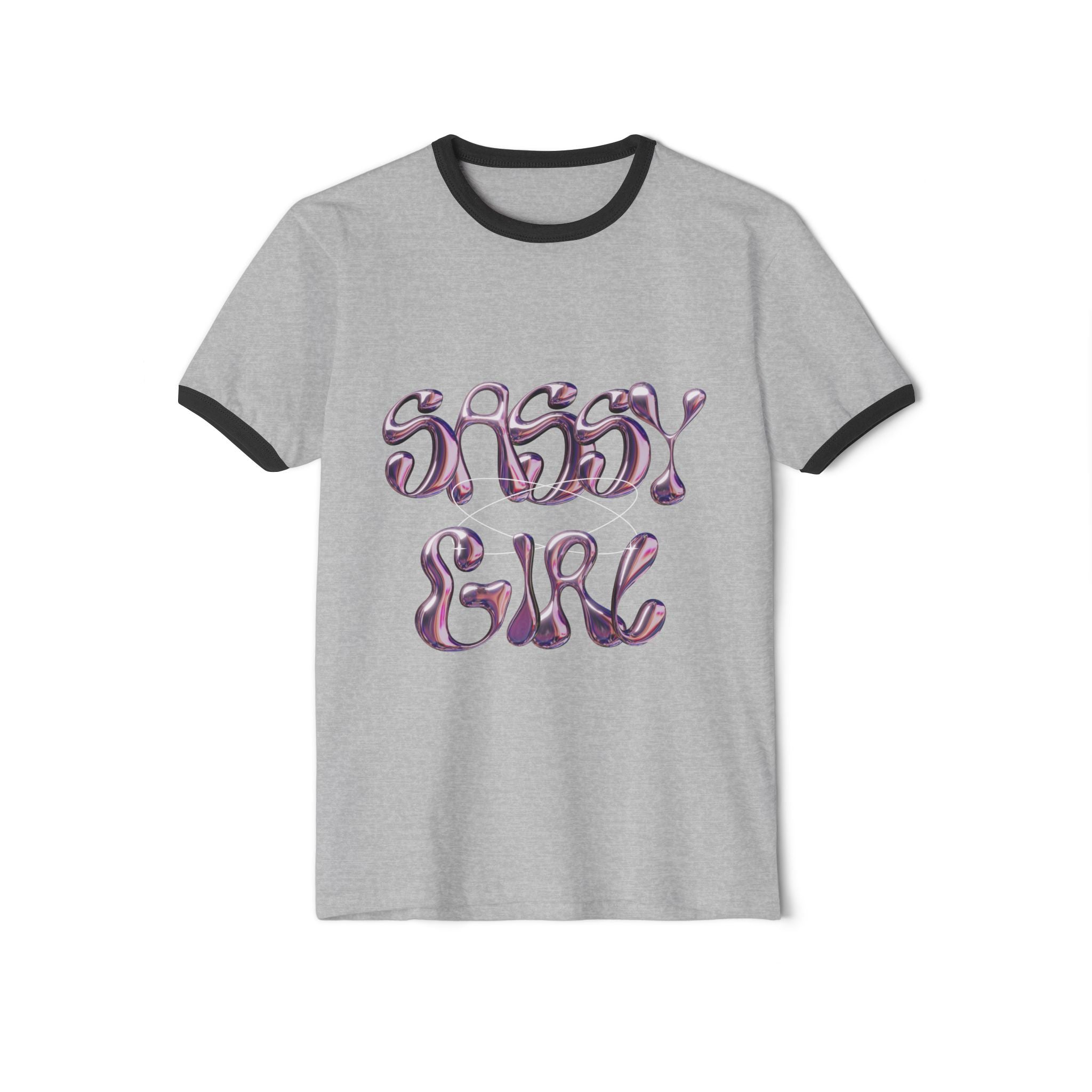 Sassy Girl Ringer Tee — Retro Bubble Letter Graphic T-Shirt