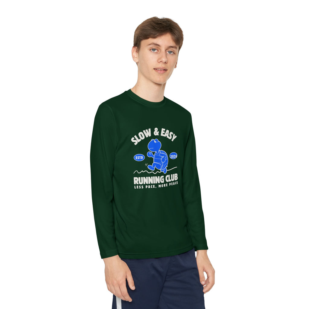 Youth Long Sleeve Tee — "Slow & Easy" Blue Turtle Surf Club Graphic