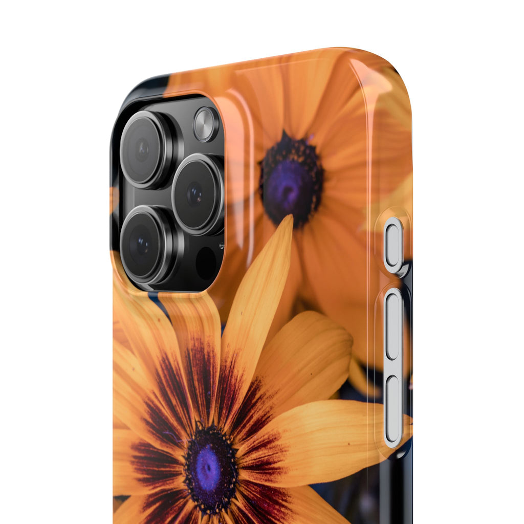 Floral Sunflower Slim Phone Case — Orange Black Daisy Design