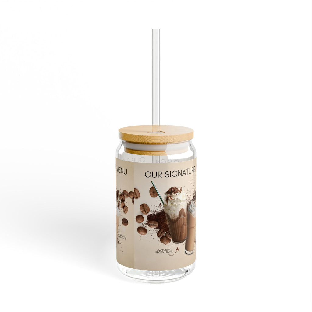 16oz Coffee Milkshake Sipper Glass — 'Our Signature Menu' Cafe Drink Tumbler with Straw
