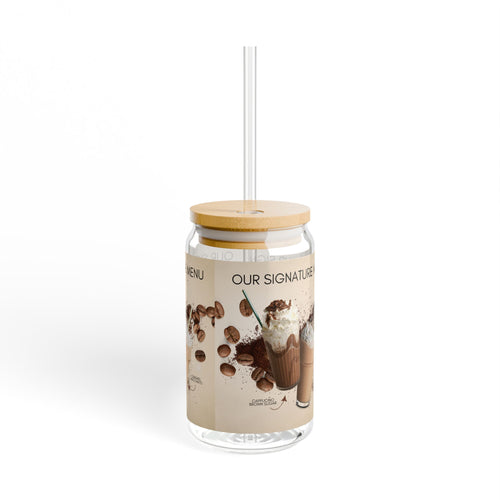 16oz Coffee Milkshake Sipper Glass — 'Our Signature Menu' Cafe Drink Tumbler with Straw