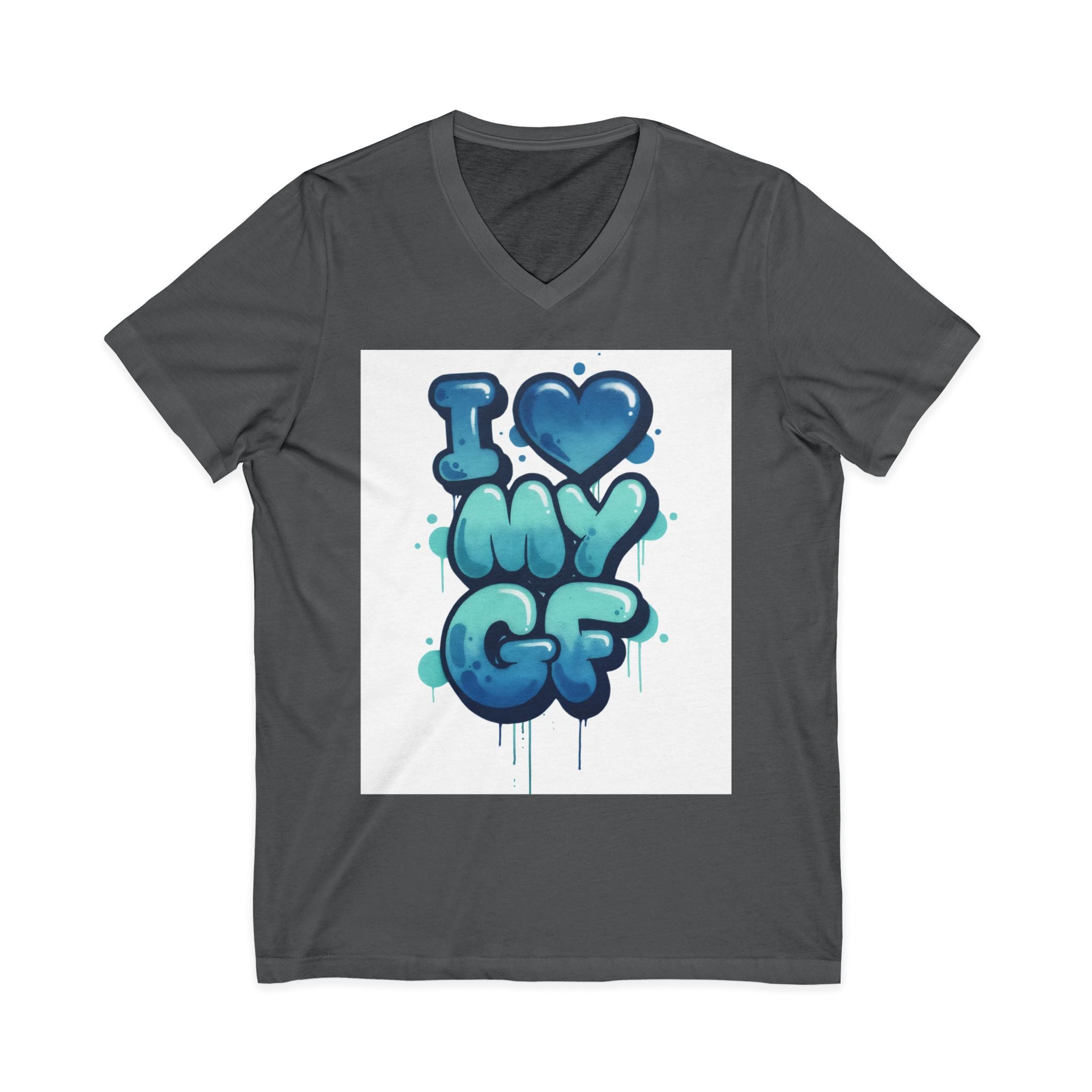 Unisex I Love My GF V-Neck T-Shirt — Cute Graffiti Couple Tee
