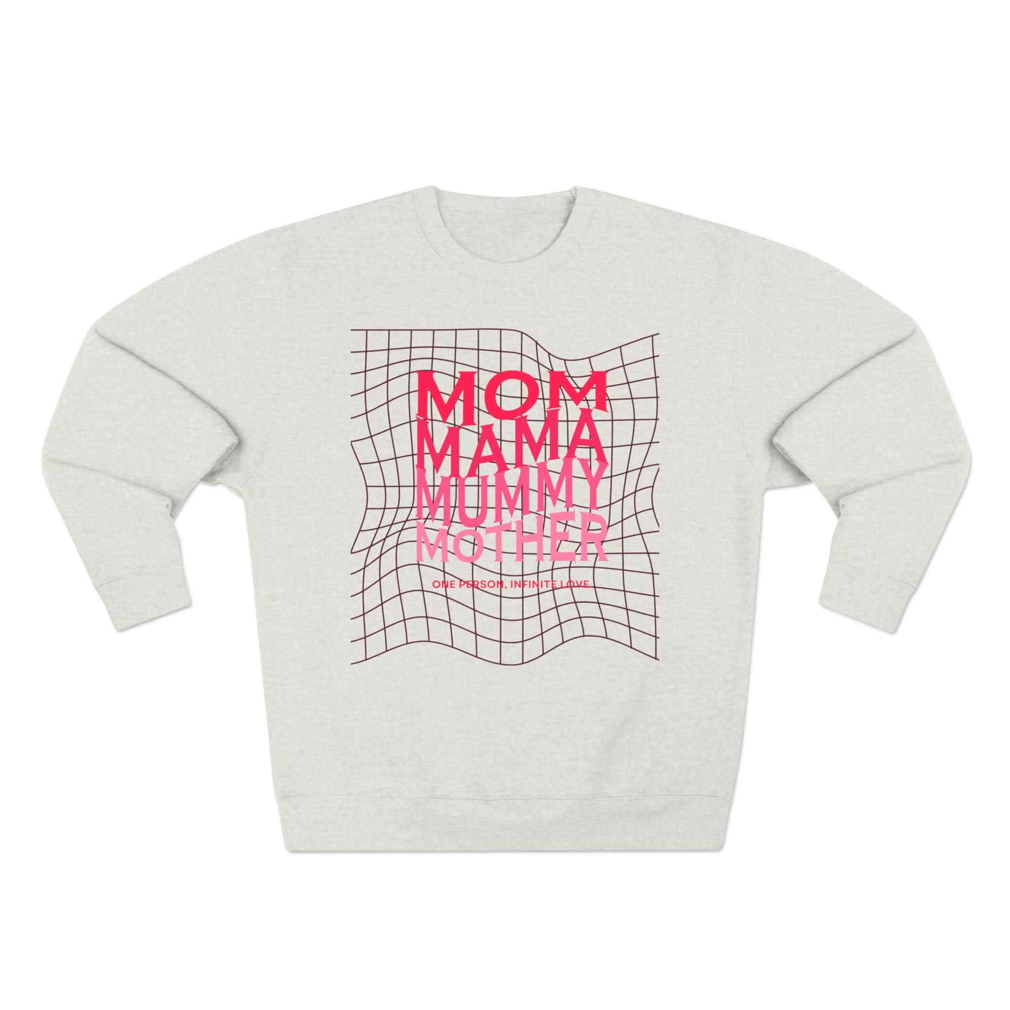Unisex Mom • Mama • Mummy • Mother Grid Crewneck Sweatshirt — Retro Pink Typography