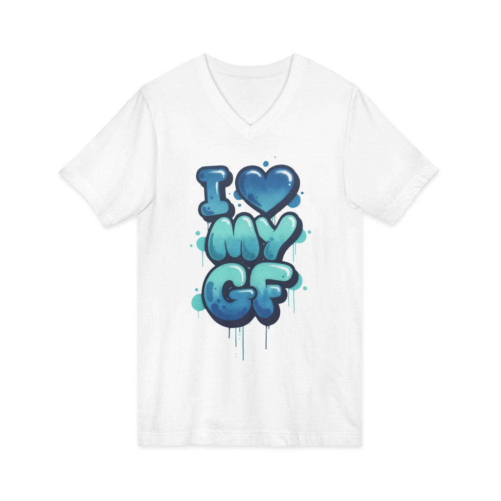 Unisex I Love My GF V-Neck T-Shirt — Cute Graffiti Couple Tee
