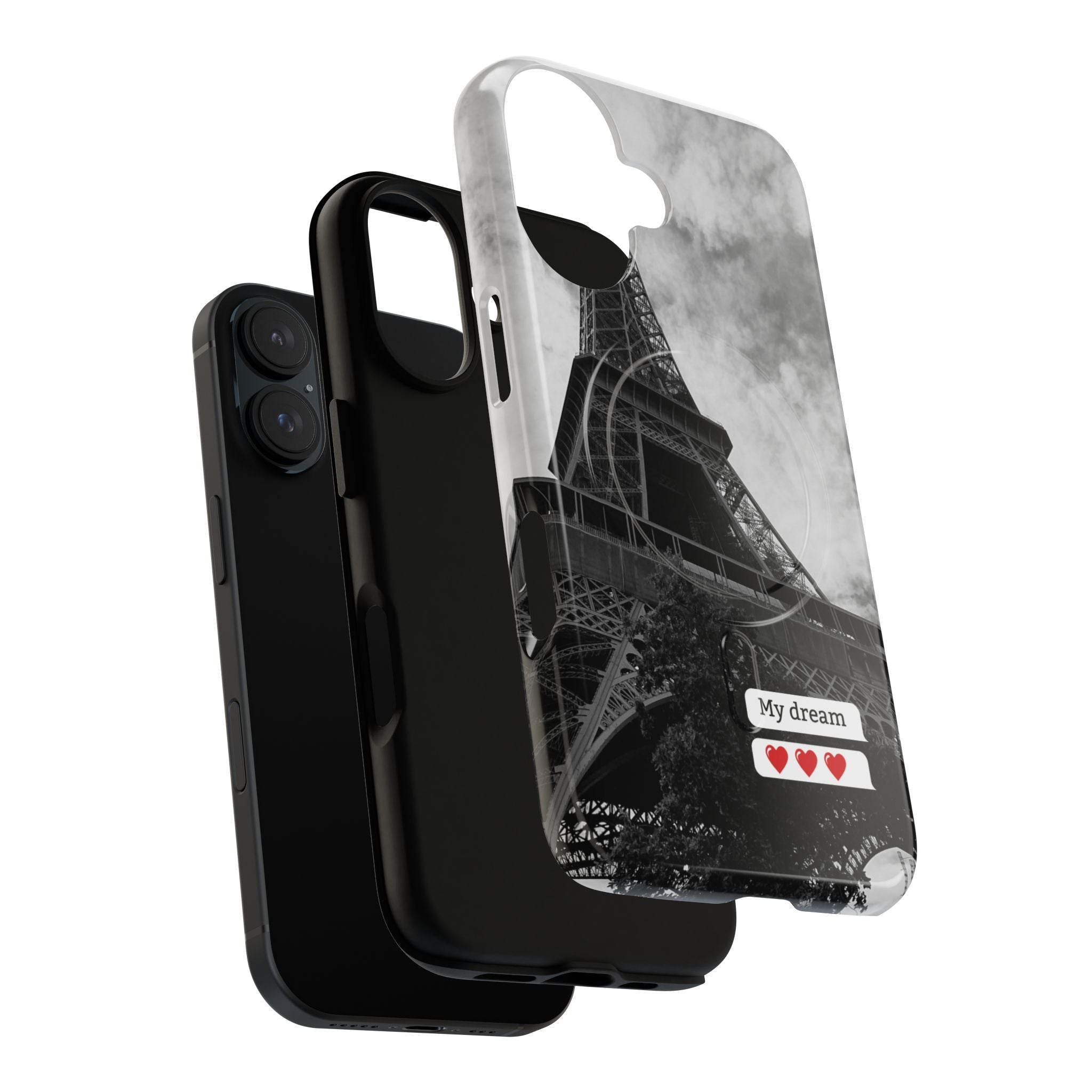 Eiffel Tower 'My Dream' Tough Magnetic Phone Case — Black & White Travel Protective Cover