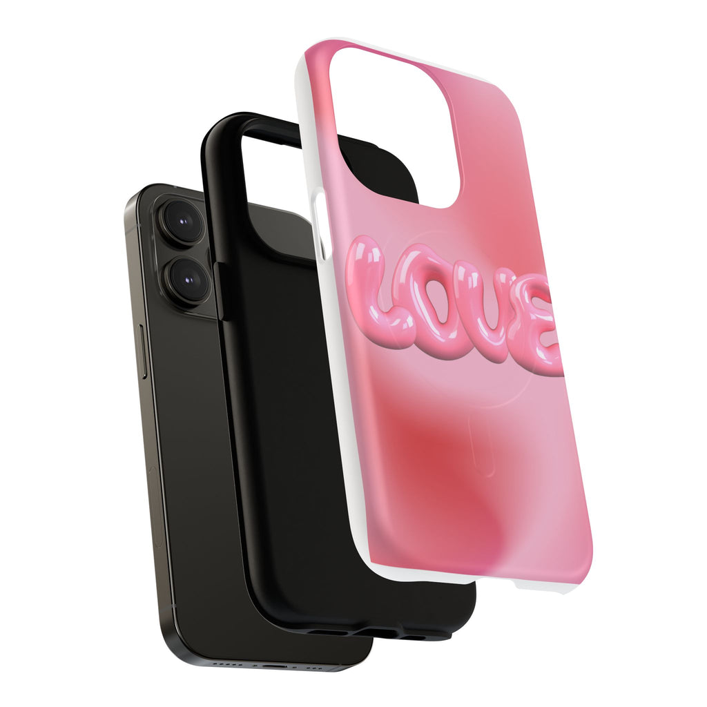 Phone Case — Pink "LOVE" 3D Bubble Tough Magnetic Protective Case