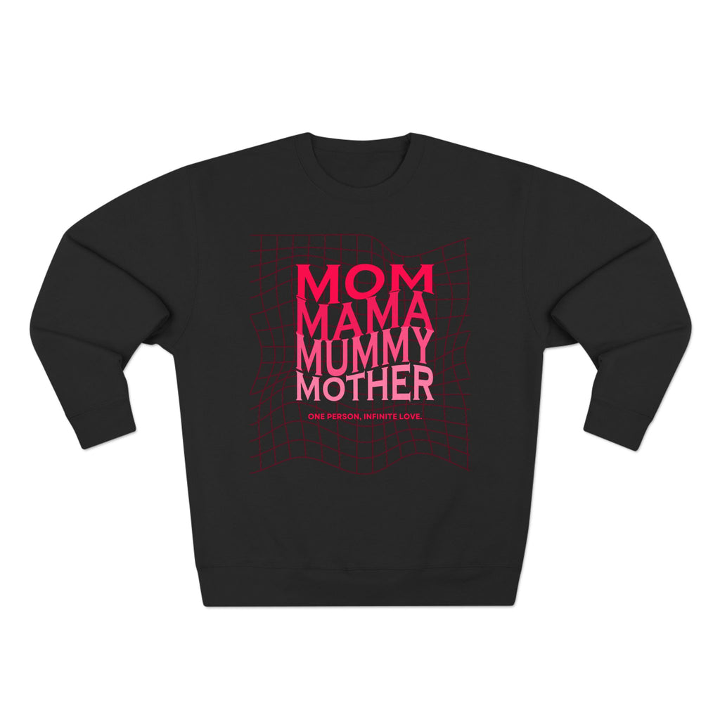 Unisex Mom • Mama • Mummy • Mother Grid Crewneck Sweatshirt — Retro Pink Typography