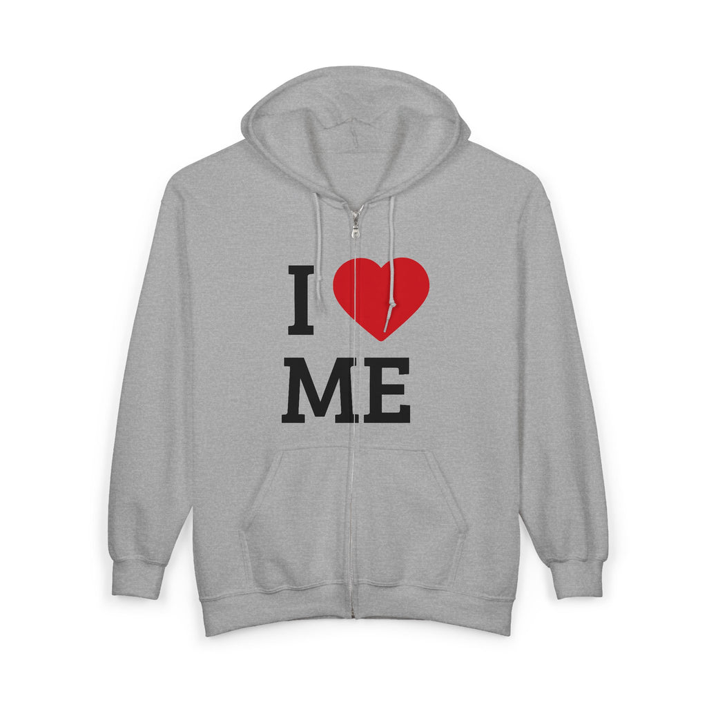 Unisex I  Me Full-Zip Hoodie — Self-Love Heart Zip-Up Sweatshirt