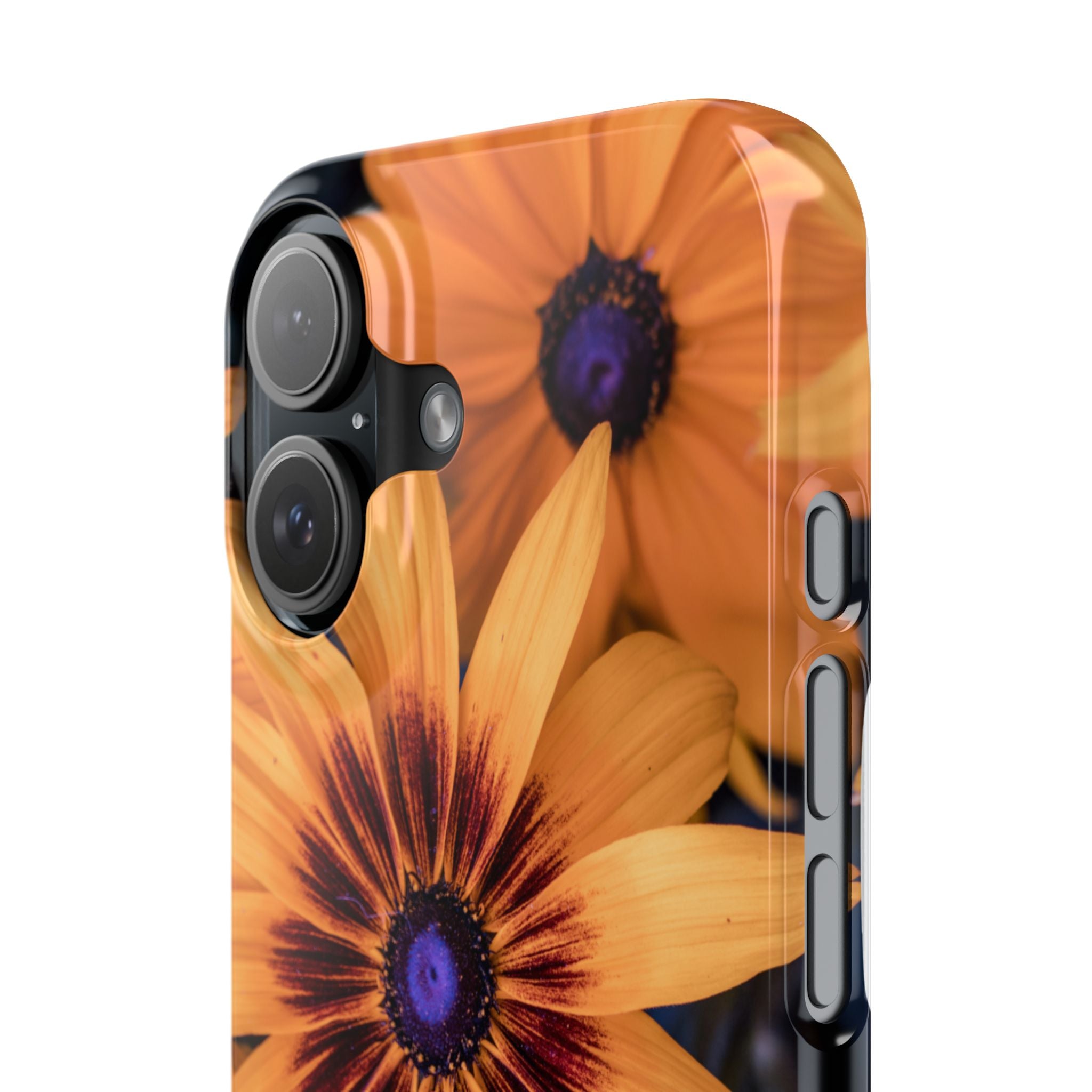 Floral Sunflower Slim Phone Case — Orange Black Daisy Design
