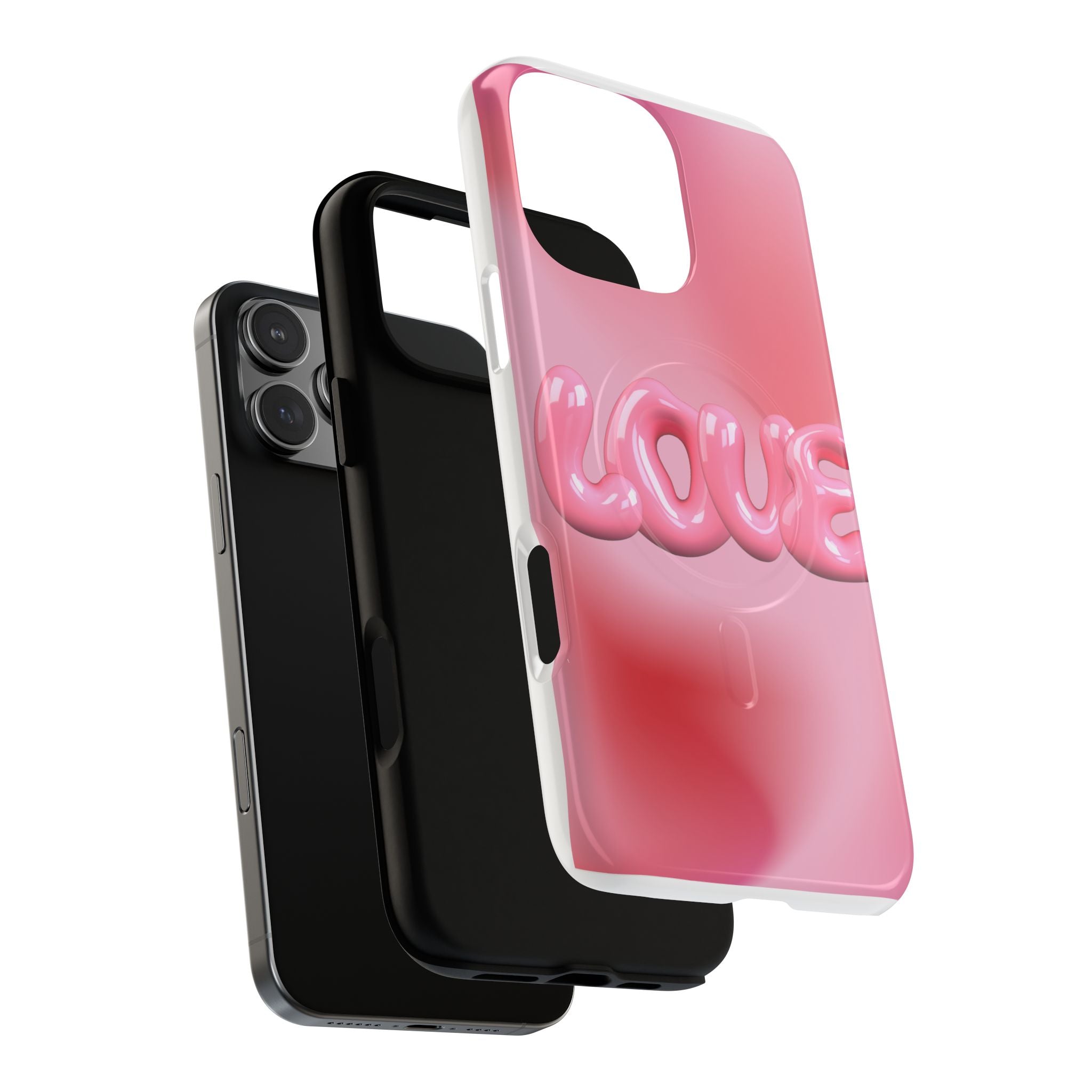 Phone Case — Pink "LOVE" 3D Bubble Tough Magnetic Protective Case