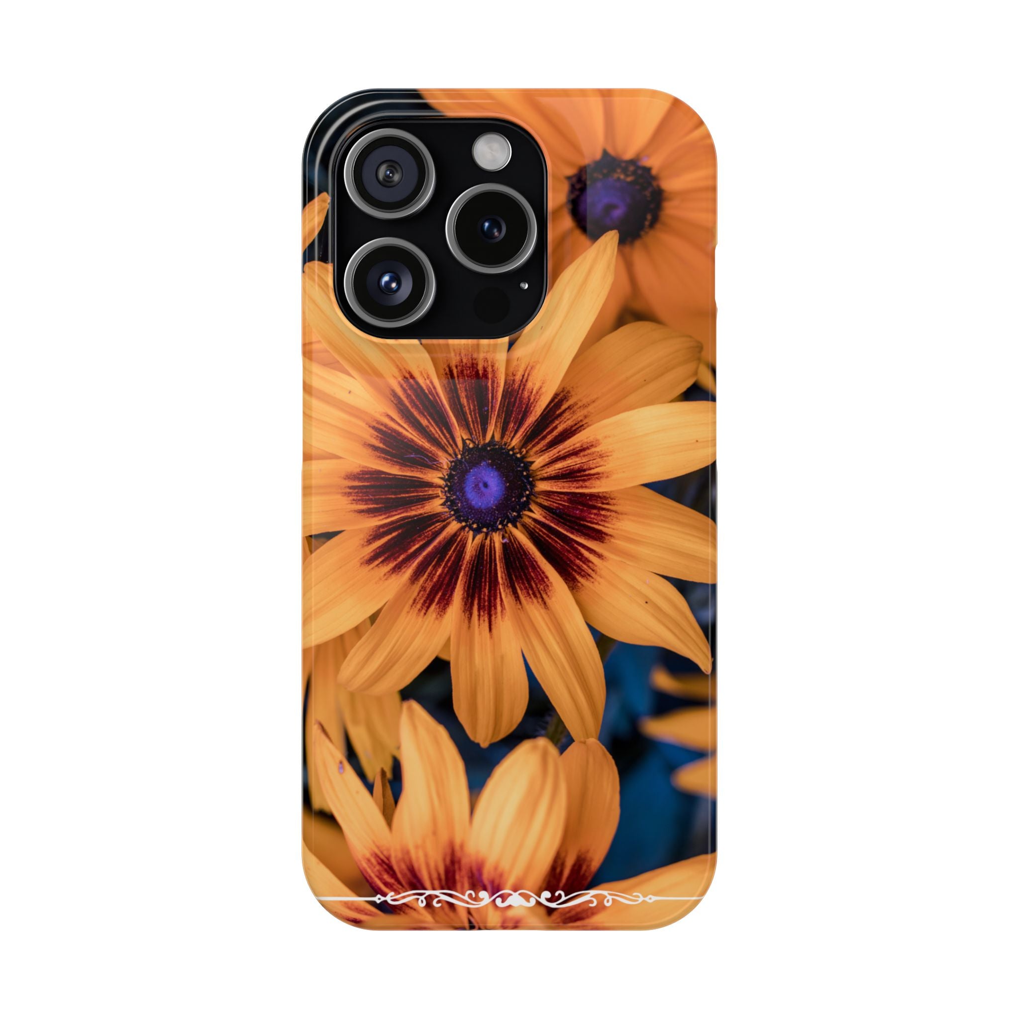 Floral Sunflower Slim Phone Case — Orange Black Daisy Design